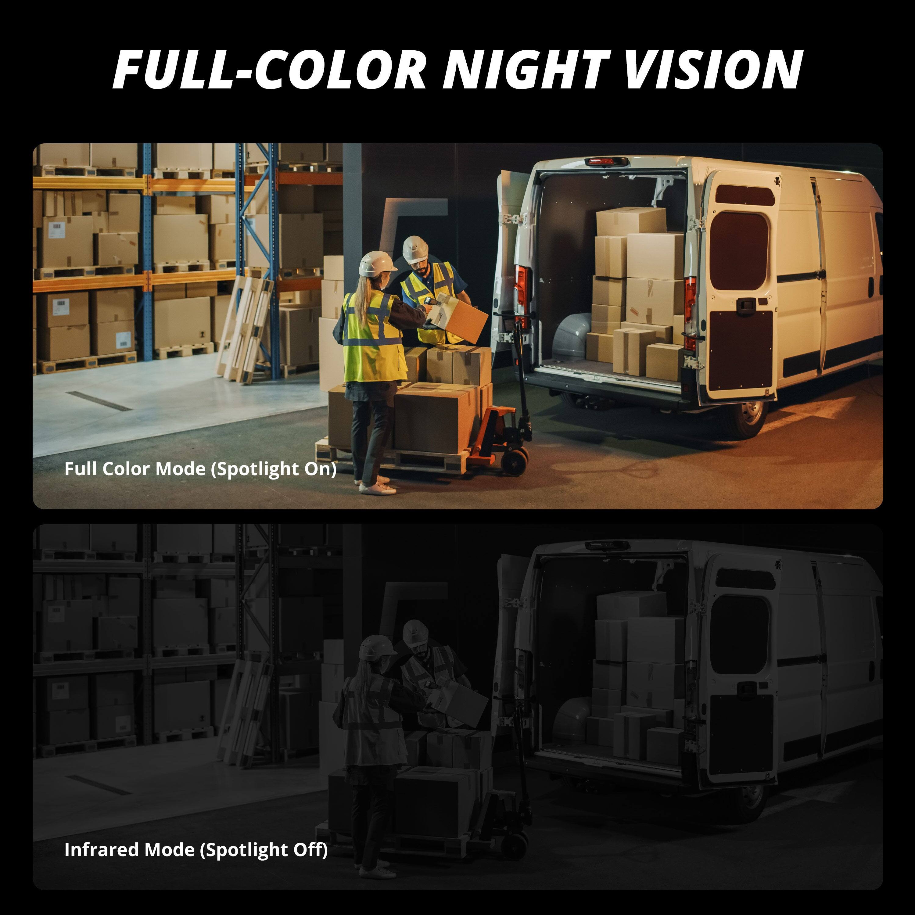 FULL-COLOR NIGHT VISION

Full Color Mode (Spotlight On)

Infrared Mode (Spotlight Off)