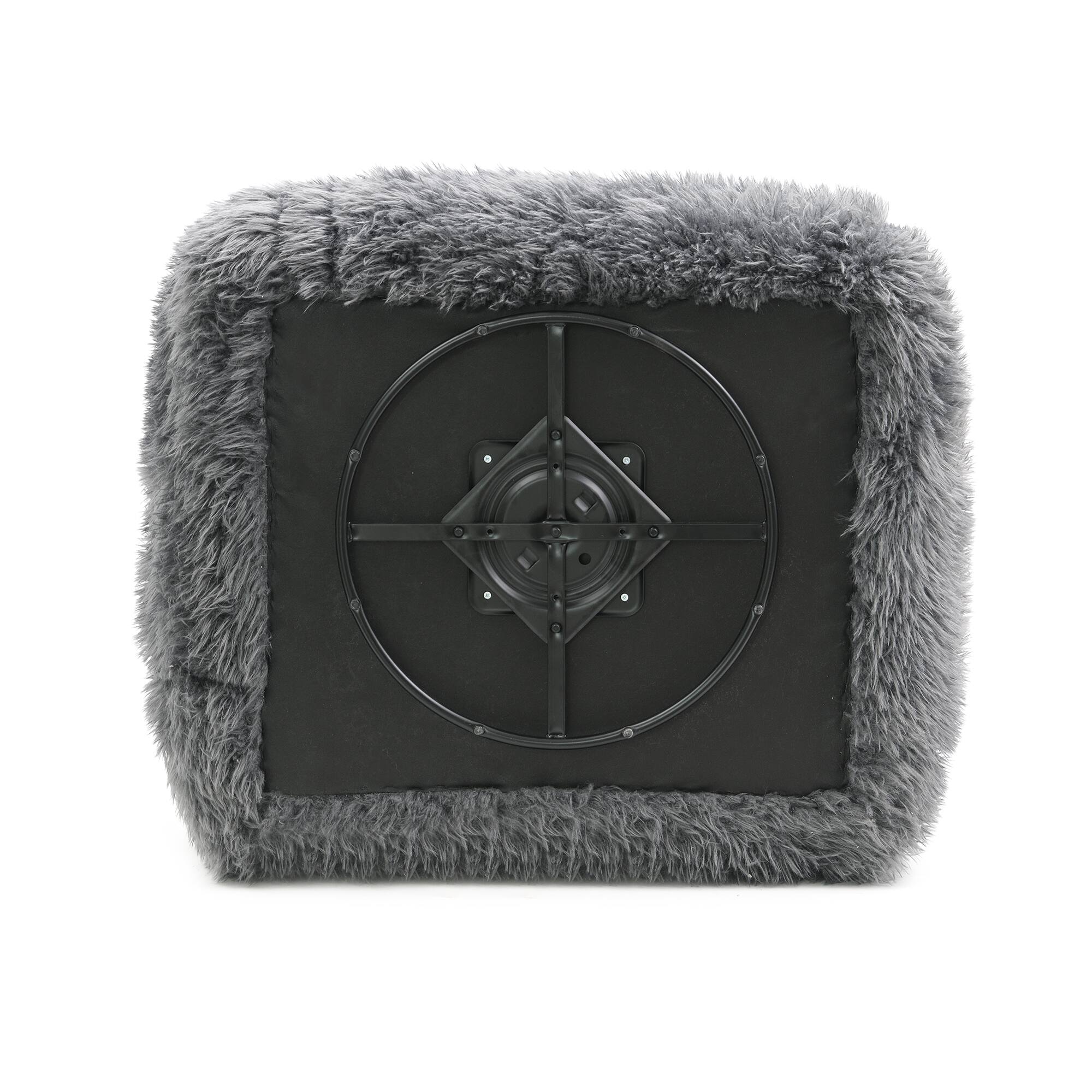 Angle. Vaczon - Plush Faux Fur 360° Swivel Chair with Long Pile Soft Ball Pillows – Cozy Accent Chair for Living Room Lounge - Dark Gray.