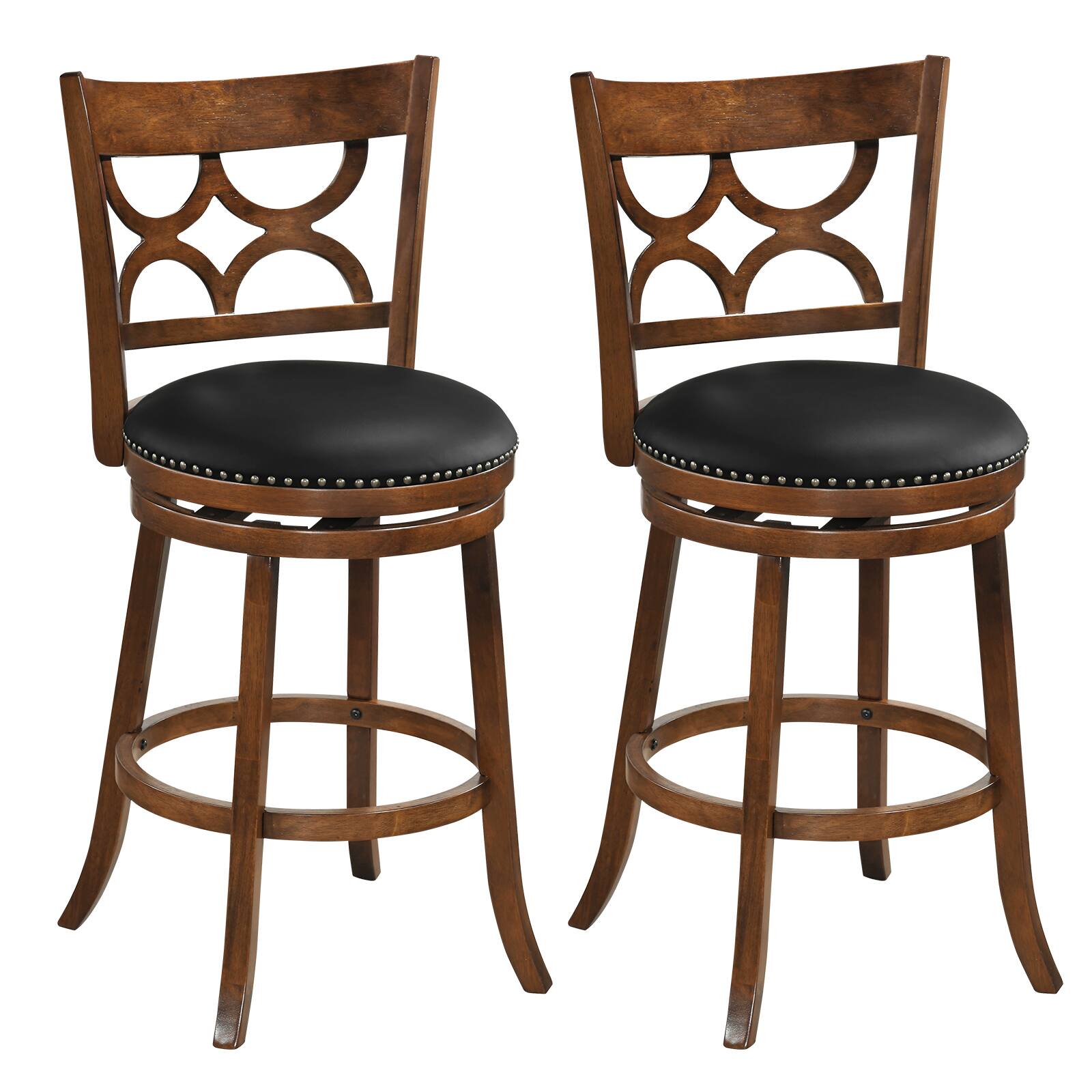 Alt View 9. Gymax - Gymax 31'' Bar Height Stools Set of 4 w/Rubber Wood Frame Upholstered Seat & Footrest - Brown.