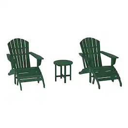 WestinTrends - Dylan Outdoor Adirondack Chair With Ottoman And Side Table 5-Piece Set - Dark Green