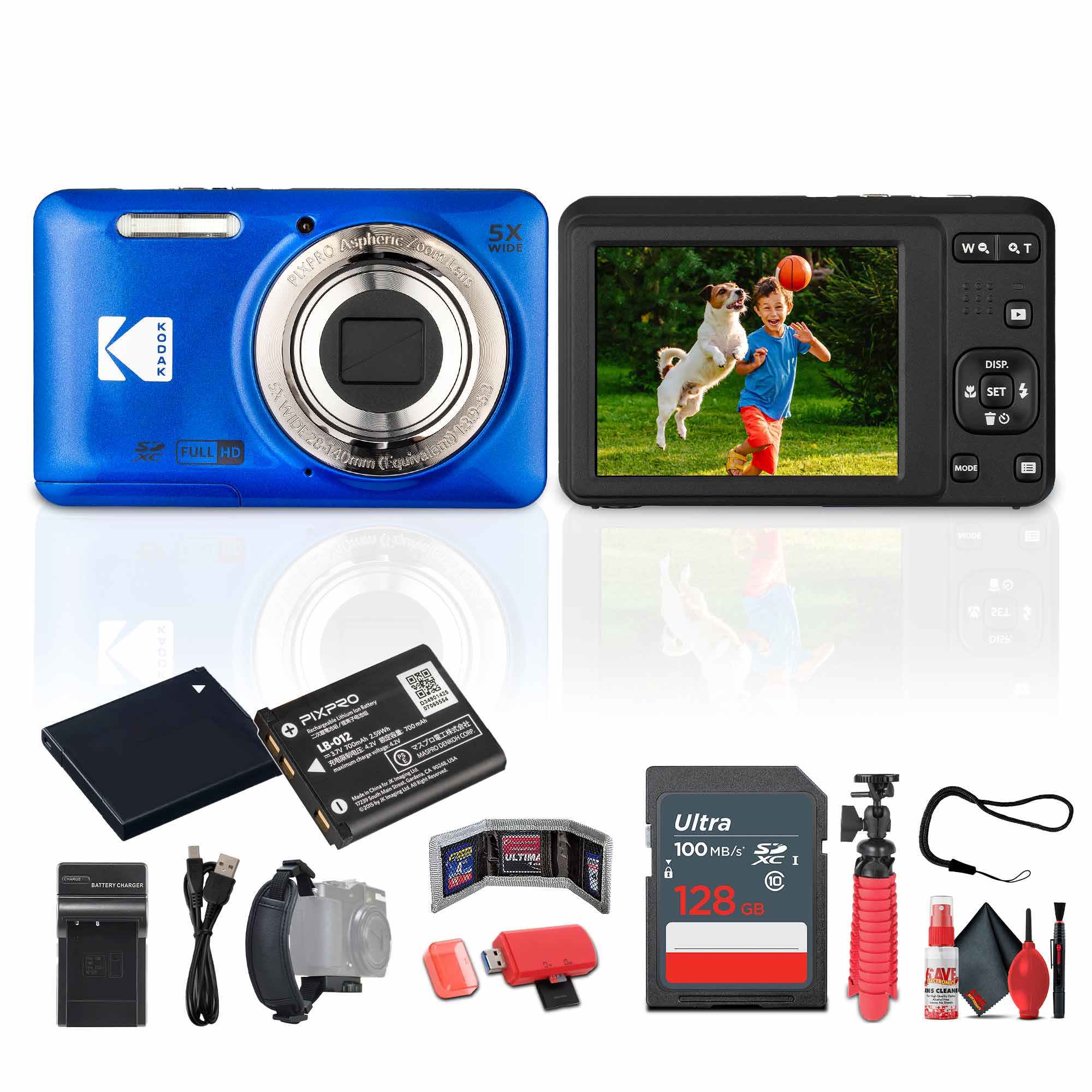 Kodak - Pixpro FZ55 Digital Camera in Blue (FZ55BL) Bundle with Accessories