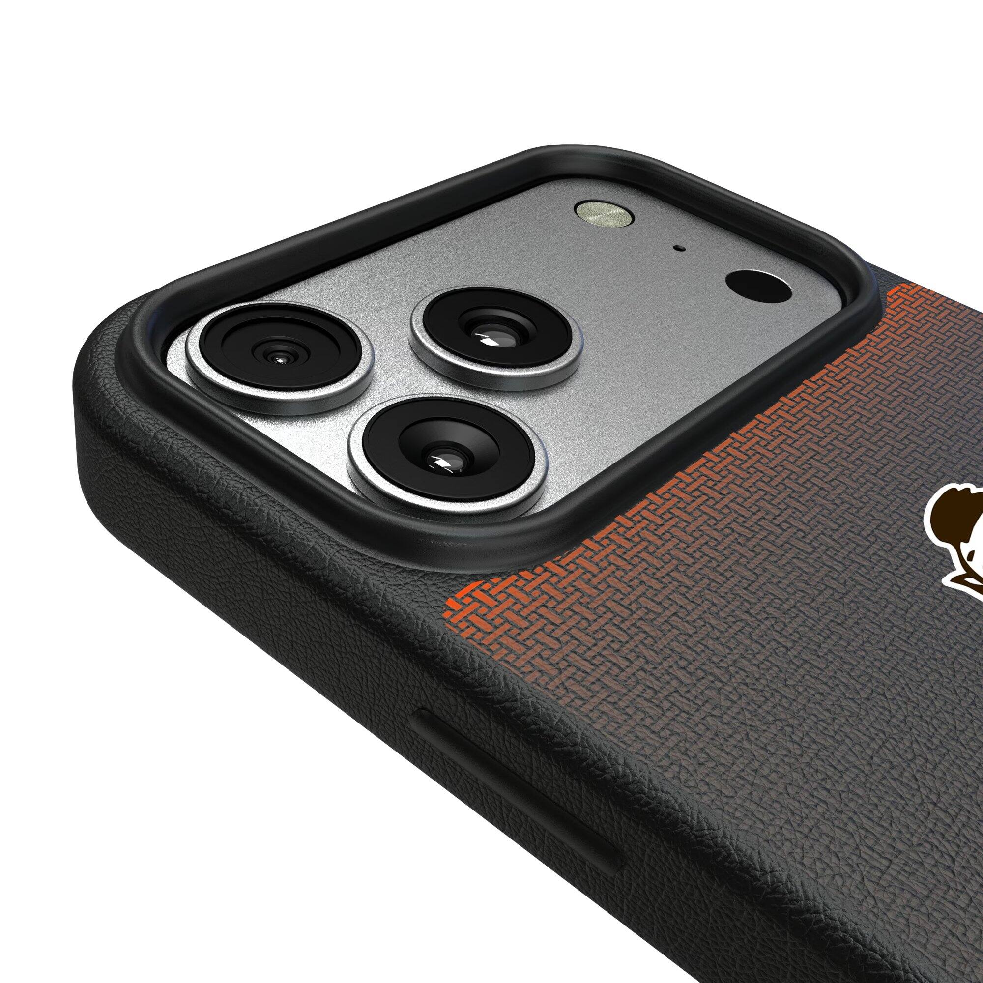Alt View 2. Keyscaper - Cleveland Browns Linen Logo iPhone Magnetic Bump Case - 17 Pro Max - Black.