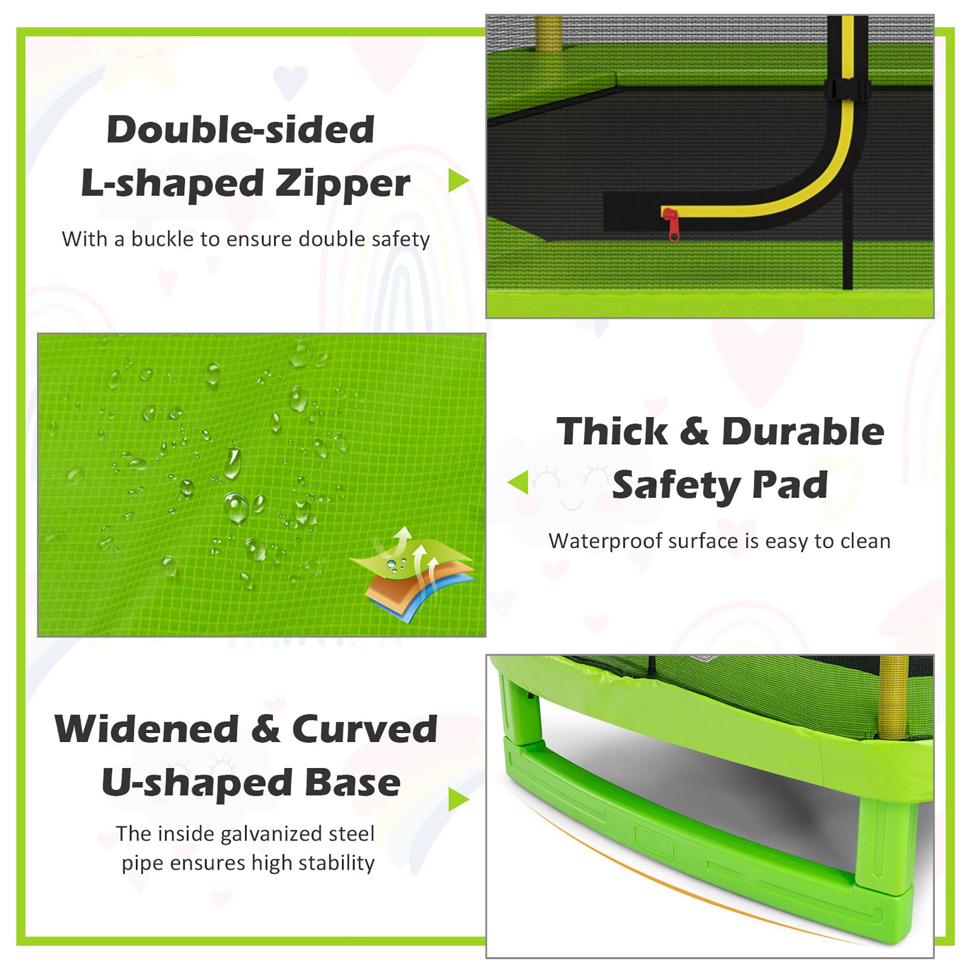 Double-sided L-shaped Zipper  
With a buckle to ensure double safety  

Thick & Durable Safety Pad  
Waterproof surface is easy to clean  

Widened & Curved U-shaped Base  
The inside galvanized steel pipe ensures high stability
