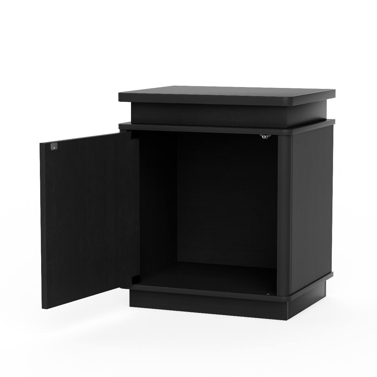 Alt View 7. Loheer - Loheer Black LED Nightstand with Arched Cabinet Storage and Reversible Doors - Black.