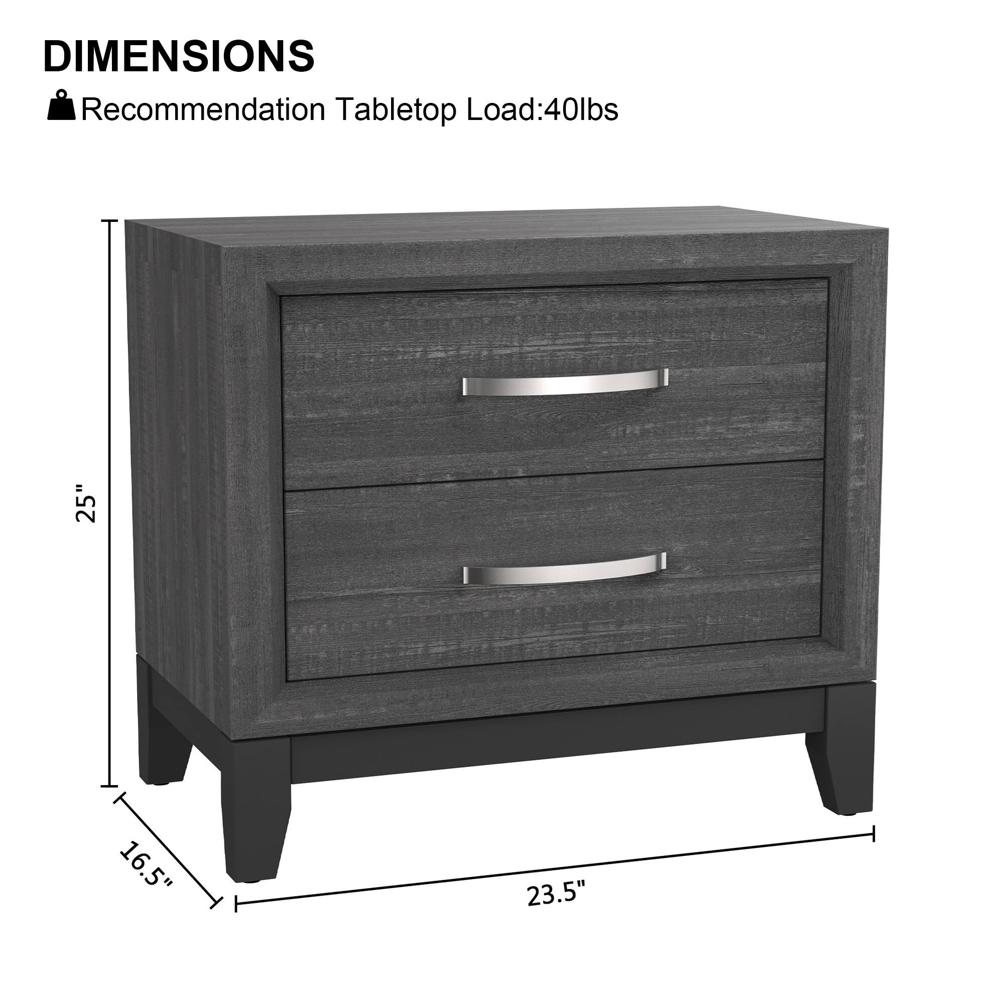 DIMENSIONS  
Recommendation Tabletop Load: 40lbs  
25" x 16.5" x 23.5"
