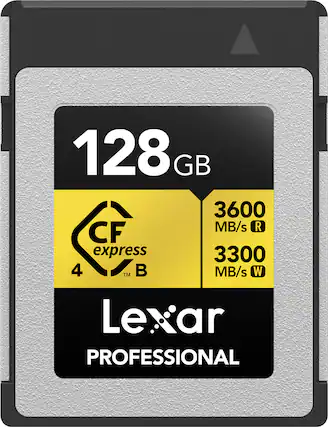 128 GB
3600 MB/s R
3300 MB/s W
CF express 4 B
Lexar PROFESSIONAL