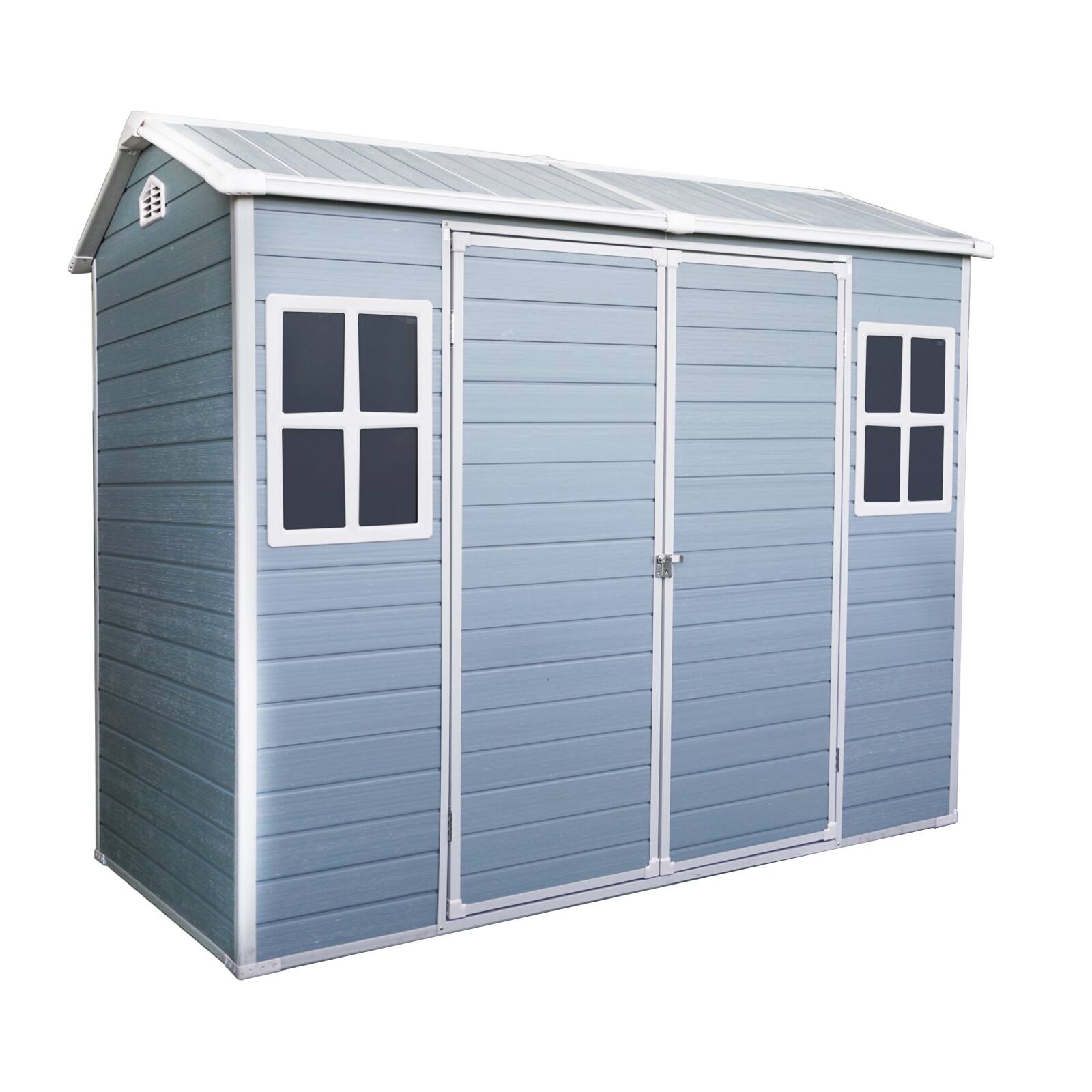 Alt View 4. Loheer - Loheer 8x4 Plastic Storage Shed with Floor and Double Door Gray Outdoor Garden Tool Shed for Backyard.