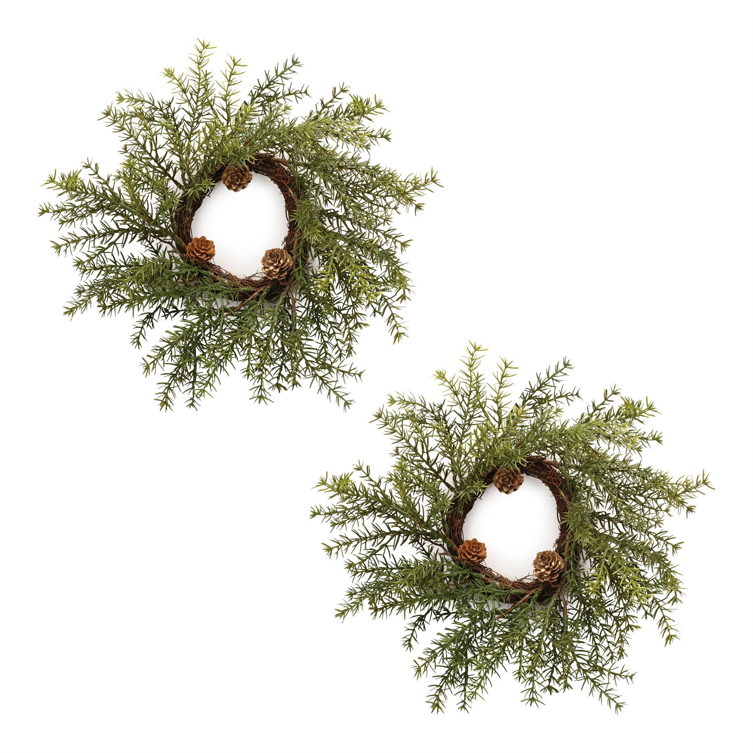 Angle. BreeBe - Winter Pine Wreath (Set of 2) - Green, Brown.