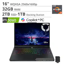 Lenovo - Legion Pro 5 16" 2.5K Gaming Laptop - AMD Ryzen 7 8745HX 2023 - NVIDIA GeForce RTX 5060 - 32GB Memory - 2TB SSD - Eclipse Black