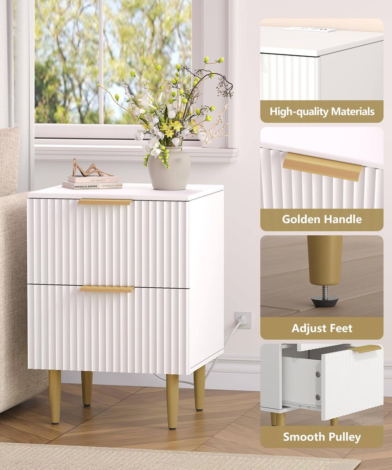 High-quality Materials  
Golden Handle  
Adjust Feet  
Smooth Pulley