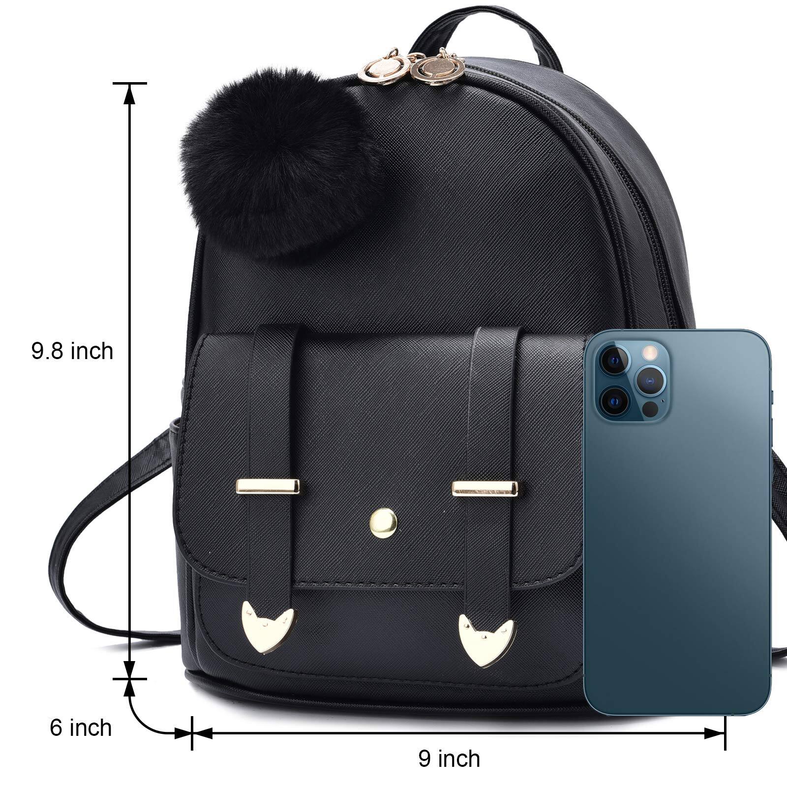 Back. Live At Space - Fashion Backpack Mini Purse For Women Teenage Purses Pu Leather Pompom Shoulder Bag - Coffee.