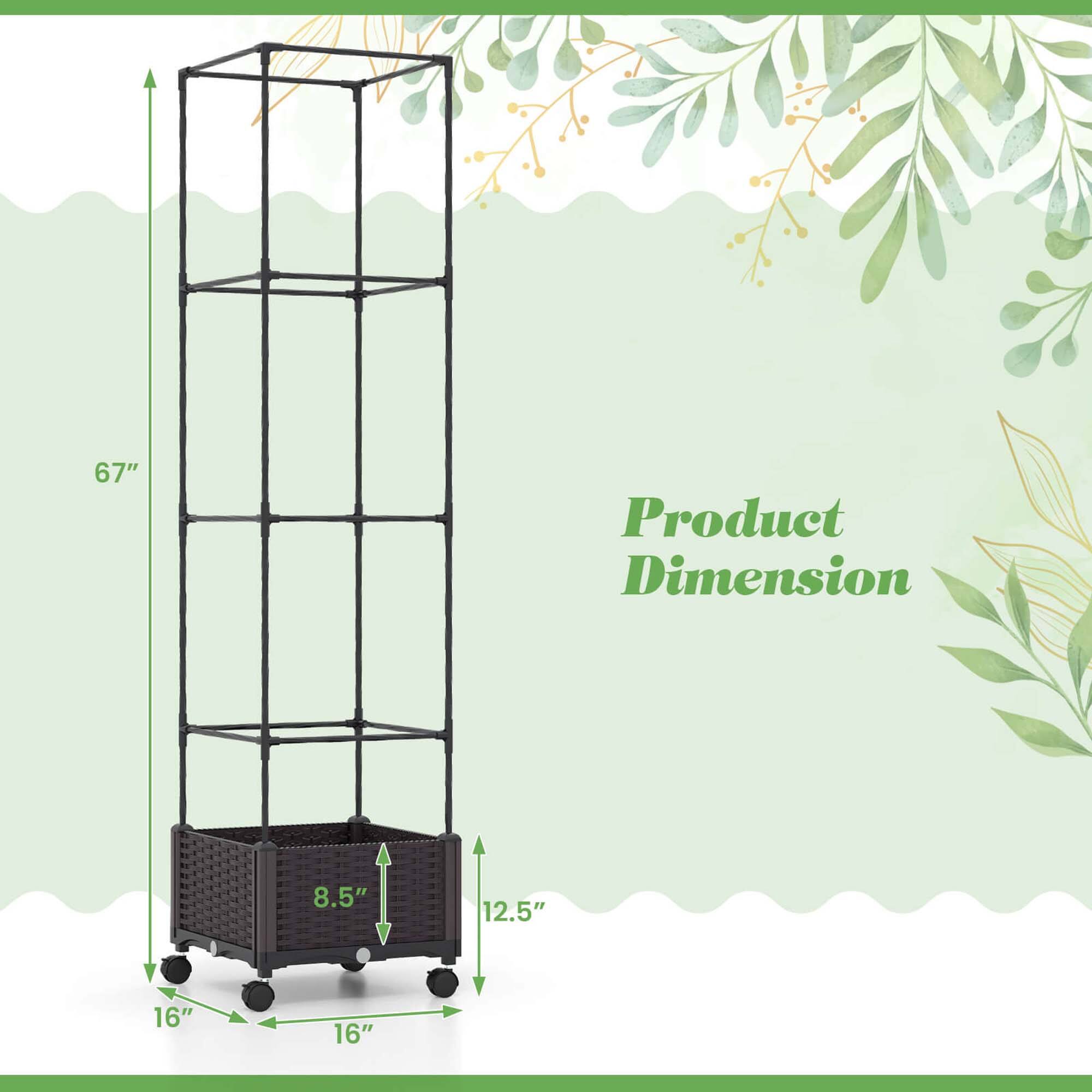 The text on the image reads "67" Product Dimension 8.5" 12.5" 16" 16". This information indicates that the product has a height of 67 inches, and its dimensions are 8.5 inches, 12.5 inches, 16 inches, and 16 inches.
