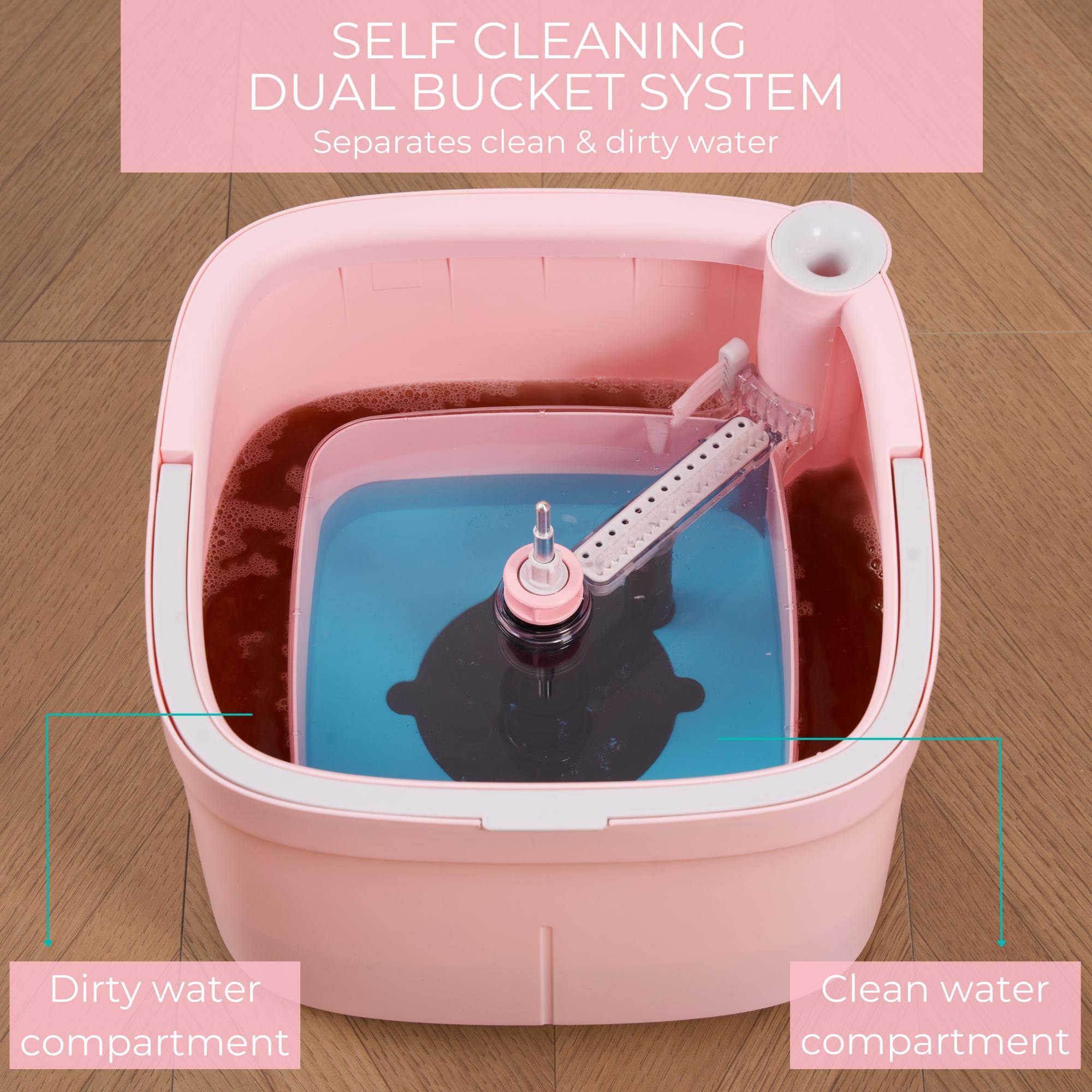 SELF CLEANING DUAL BUCKET SYSTEM  
Separates clean & dirty water  

Dirty water compartment  
Clean water compartment