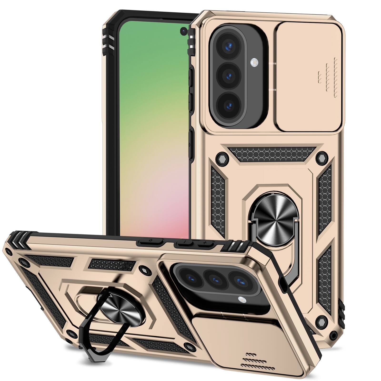 Alt View 2. UUCOVER - Rugged Protective Case for Samsung Galaxy A57 5G ,Shockproof TPU+PC Case Slide Camera Cover Ring Holder Stand Cover - Gold.