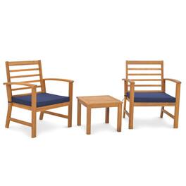 Boyel Living - 3 Pieces Outdoor Furniture Set with Soft Seat Cushions 31.5-in L x 23.5-in W x 24-in H - Navy