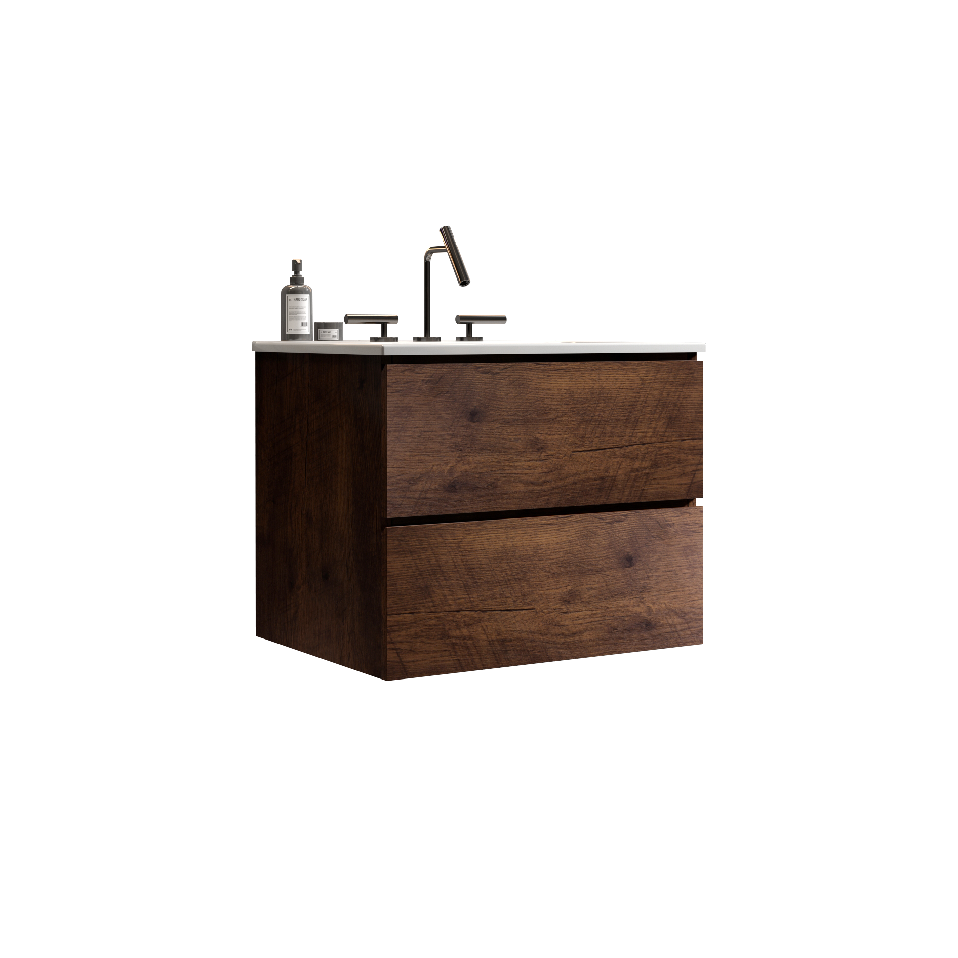 Alt View 7. Boyel Living - 24 Inch Walnut Bathroom Vanity with Ceramic Sink, Large Storage, Floating Design, One-Piece Basin, Pre-Assembled - Walnut.