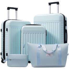 HTUTWOO - Luggage Set 5 Piece - Hardside Carry On Suitcase, Expandable Spinner Wheels, TSA Lock,Travel Bags,Lightweight Travel Set - Light Blue