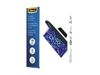 Fellowes Thermal Laminating Pouches  
Pochettes Pour Laminating à Chaud  
Bolsas Para Plastificar en Caliente  

100 Pouches  
100 Bolsas  

7 mil  
7 mil  

7" x 10"