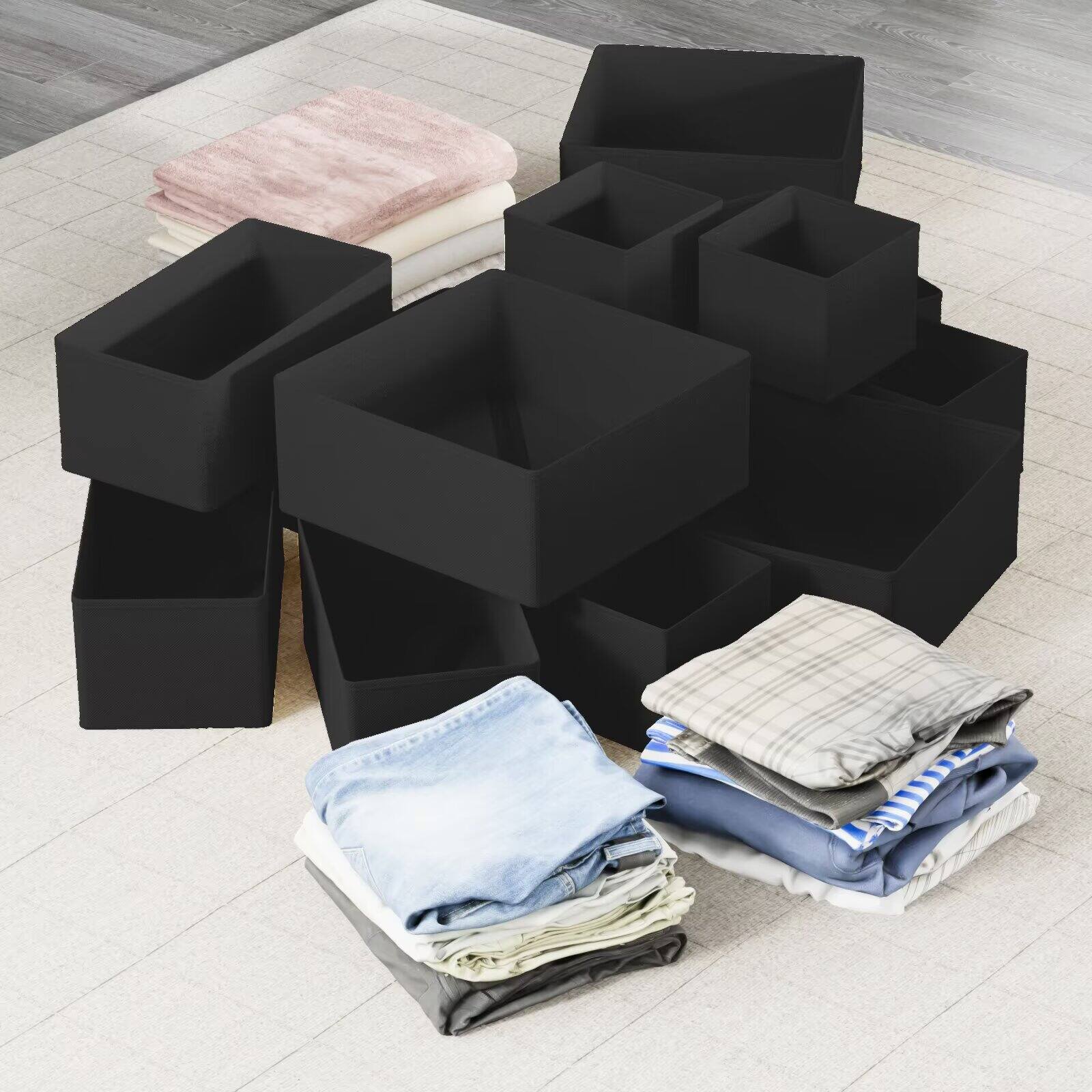 Back. Tooloton - Closet Drawer Organizers, 12-Pack Storage Bins and Drawer Dividers (Black) - Black.