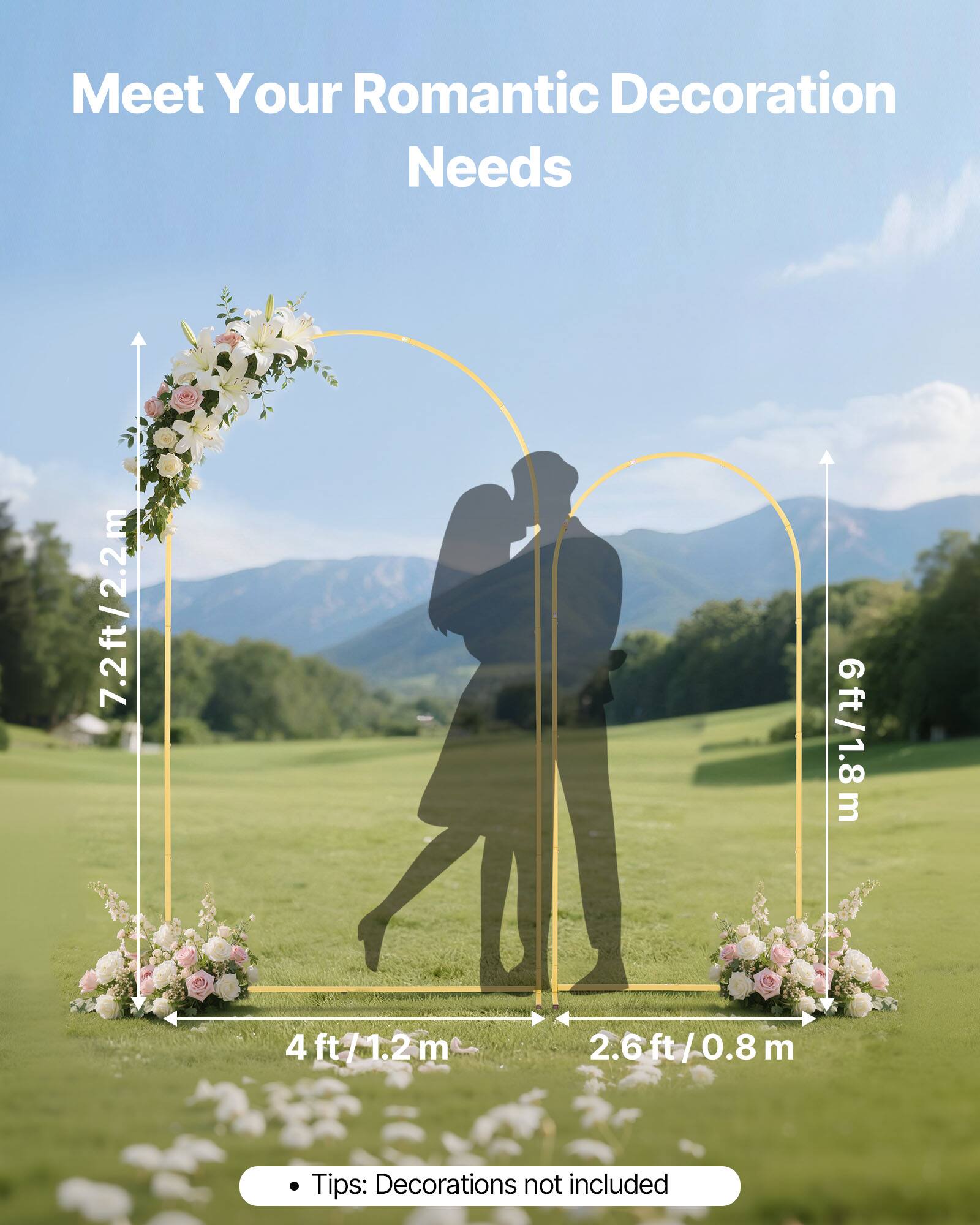 Meet Your Romantic Decoration Needs

7.2ft / 2.2m  
6ft / 1.8m  
4ft / 1.2m  
2.6ft / 0.8m

Tips: Decorations not included