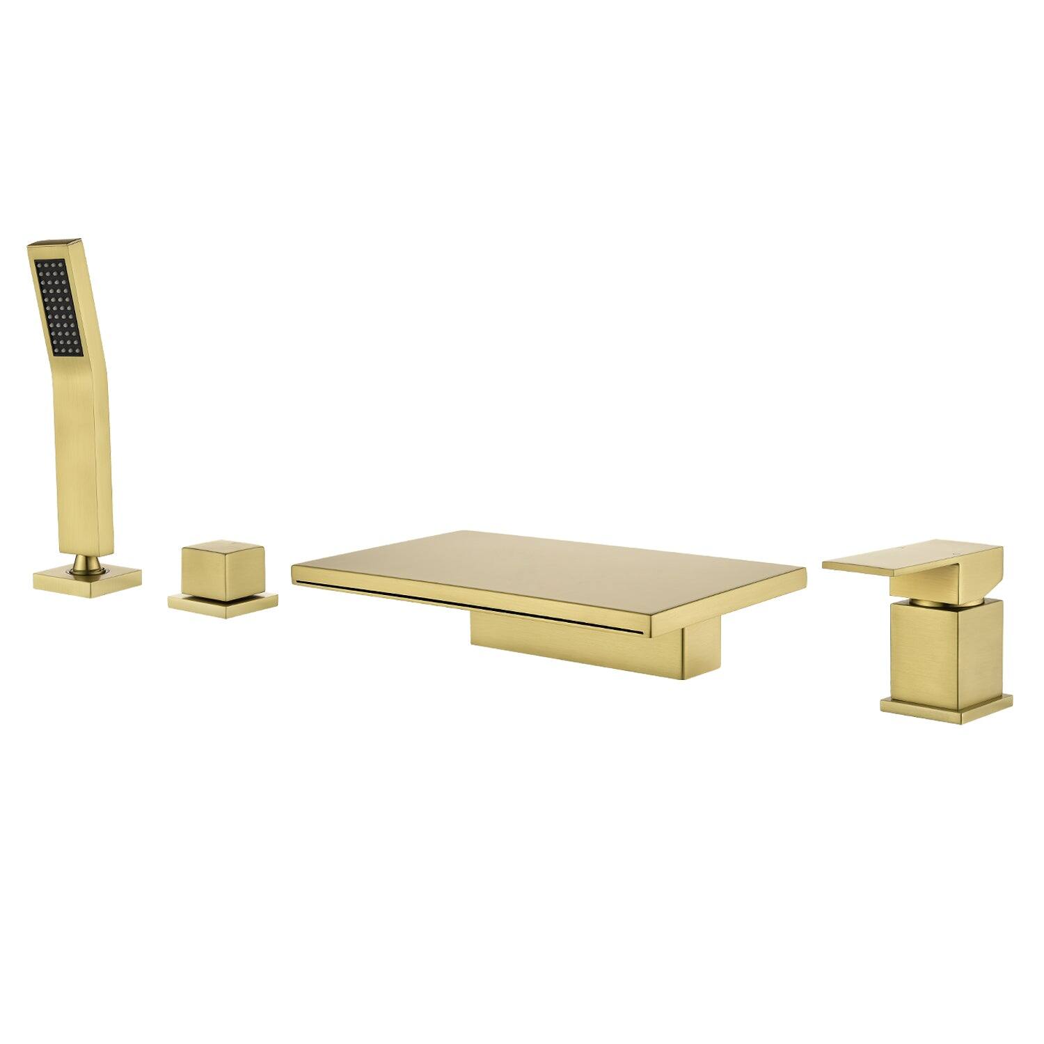 Alt View 1. Boyel Living - 10.24 in.W Brushed Gold Bathtub Hot and Cold Water Faucet with Waterfall Spout and Handheld Shower - Brushed Gold.