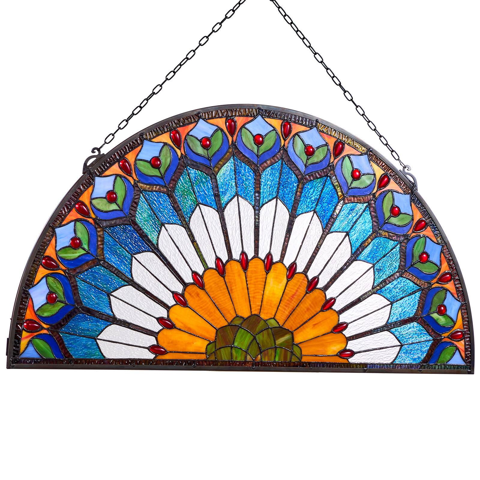 Alt View 5. VEVOR - Stained Glass Window Panel, 36 x 18 in, Tiffany Style Hanging Transom Window Panel with Chain - Multicolor.