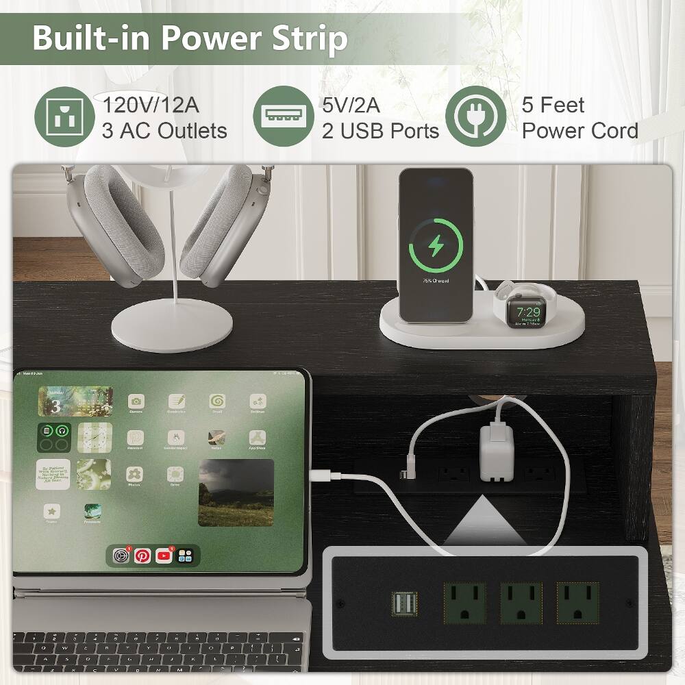 Built-in Power Strip  
120V/12A  
3 AC Outlets  
5V/2A  
2 USB Ports  
5 Feet Power Cord