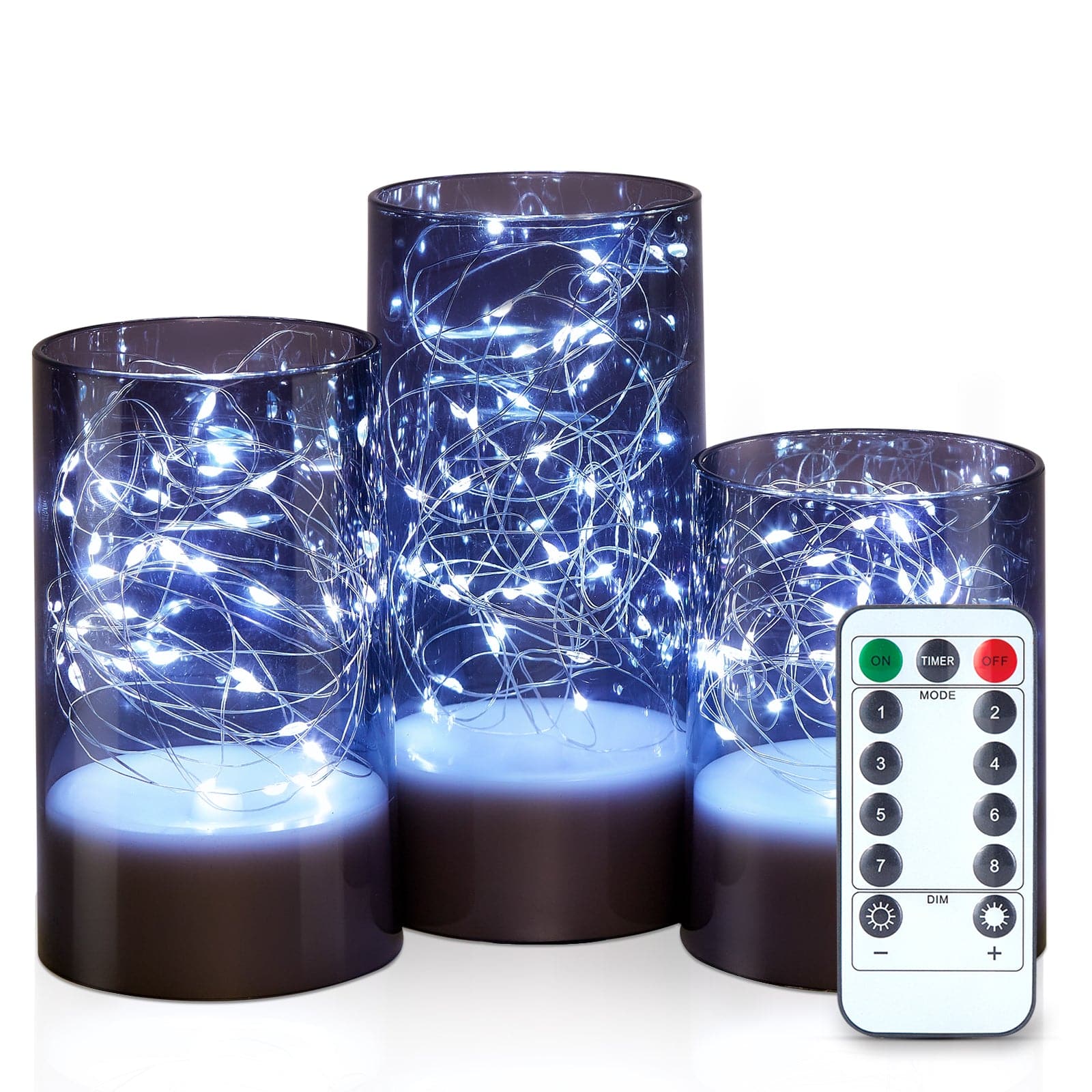 IMAGE - 3 PCS Acrylic Shell Pillar LED Flameless Candles with 13-Key Remote Timer, Grey - Gray price history on PriceWatchPro