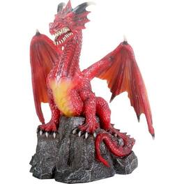 Pacific Trading - Red Dragon Standing on Rock Fantasy Statue Figurine Mythical Decoration