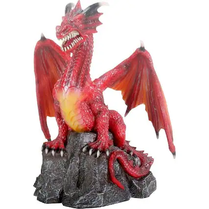 Front. Pacific Trading - Red Dragon Standing on Rock Fantasy Statue Figurine Mythical Decoration.