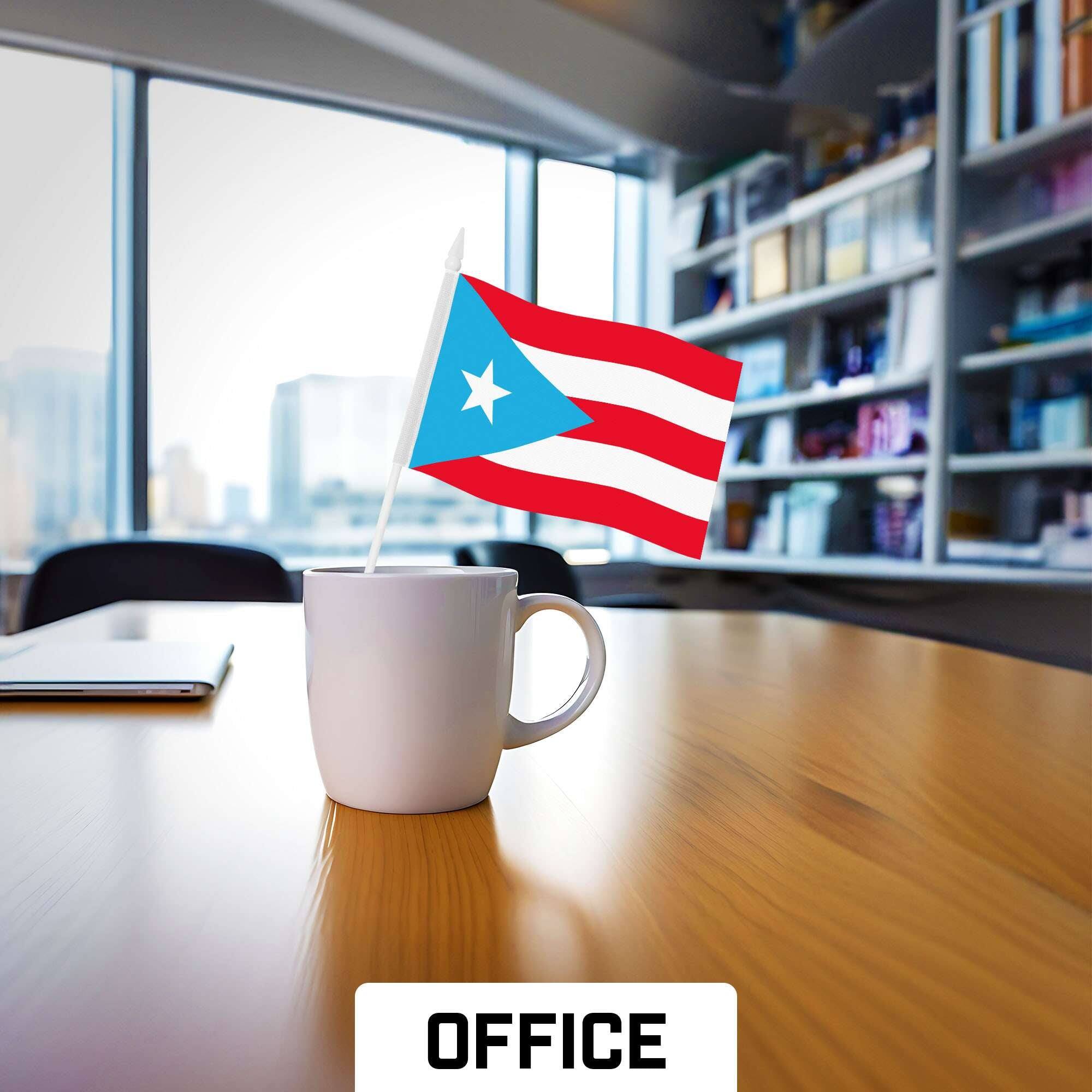 Left. G128 - Handheld Puerto Rico Light Blue Stick Flags 4x6 Inch Printed 150D Polyester 30 Pack - Light Blue.