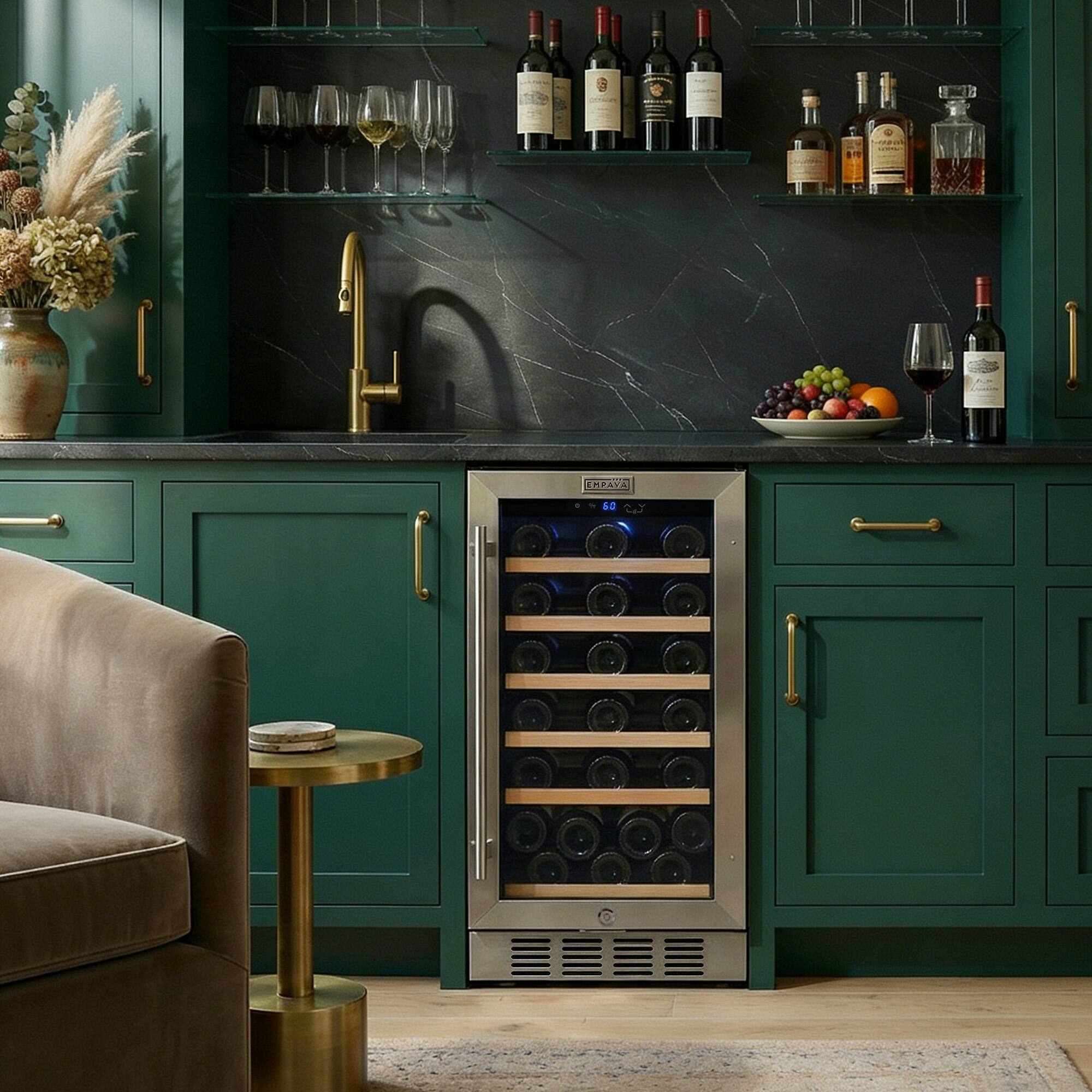 Alt View 3. Empava - 15 In. 13-bottle Wine Cooler With Compressor Cooling, 6 Beech Wood Shelves, Built-in/freestanding Wine Fridge In Black - Black.
