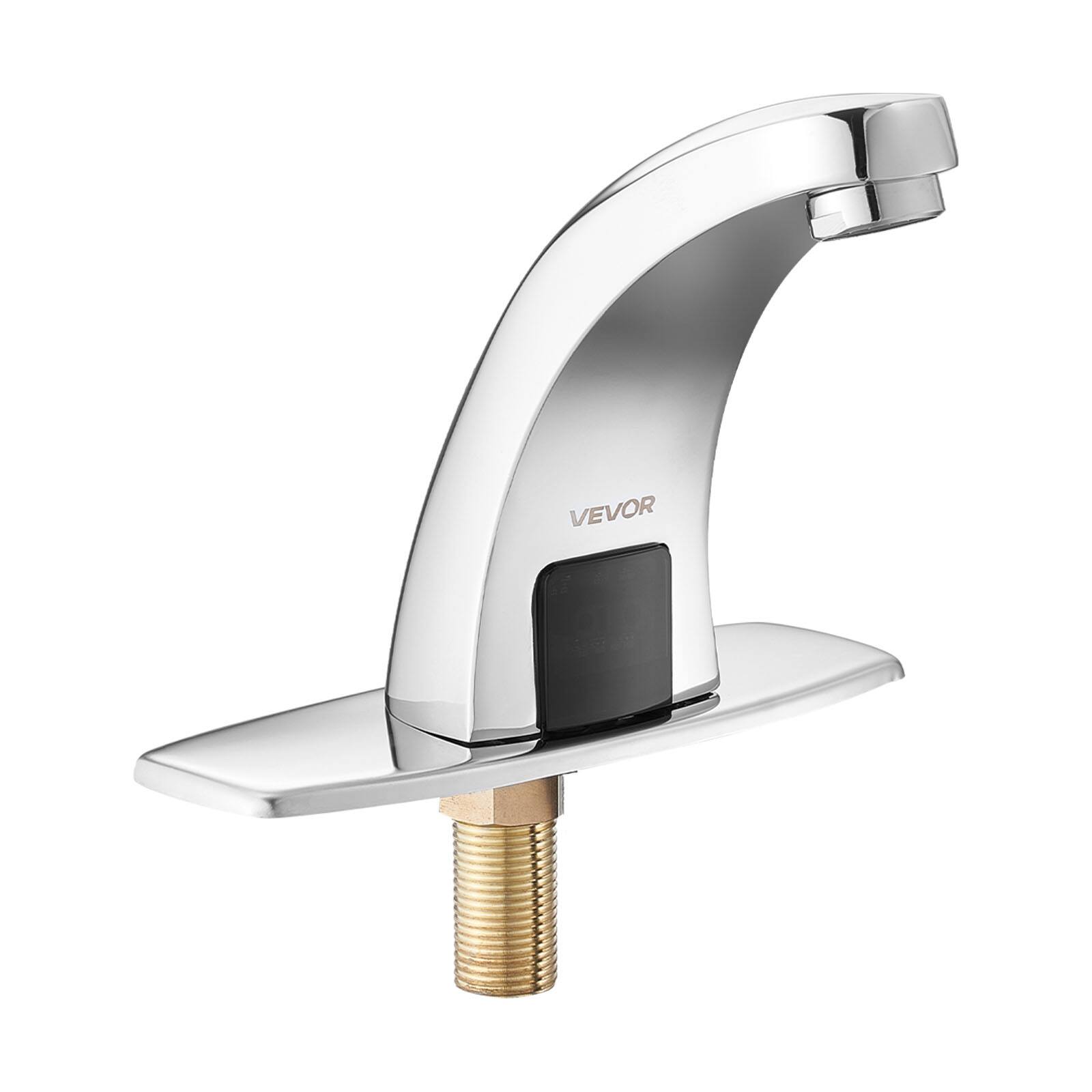 Alt View 5. VEVOR - Touchless Bathroom Sink Faucet, Automatic Motion Sensor Restroom Toilet Faucet with Hole Cover Plate, Battery Operated - Silver.