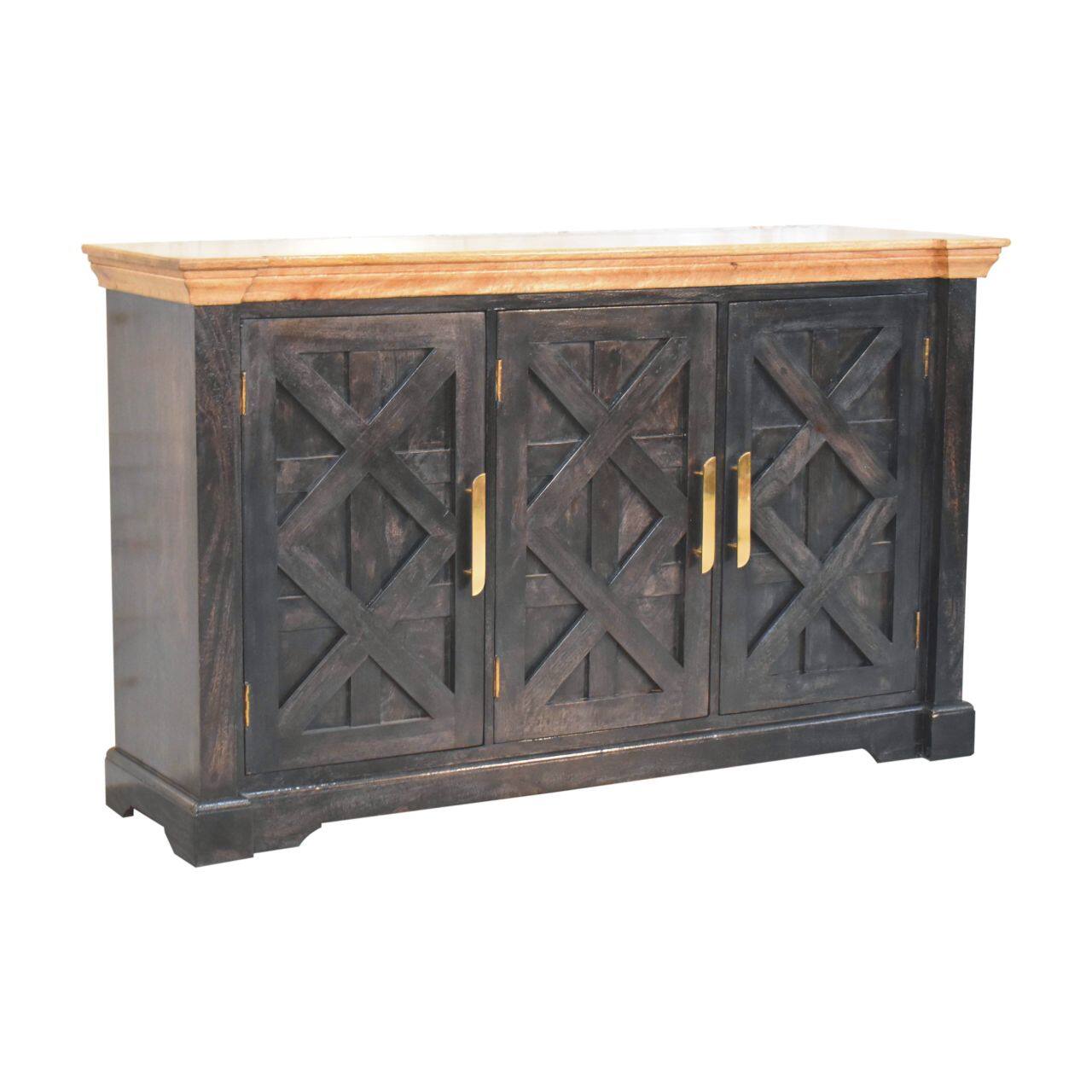 Back. Artisan Furniture - Artisan Furniture Solid Wood Regal Ash Black Rustic Sideboard, 3 Doors, Black - Black.