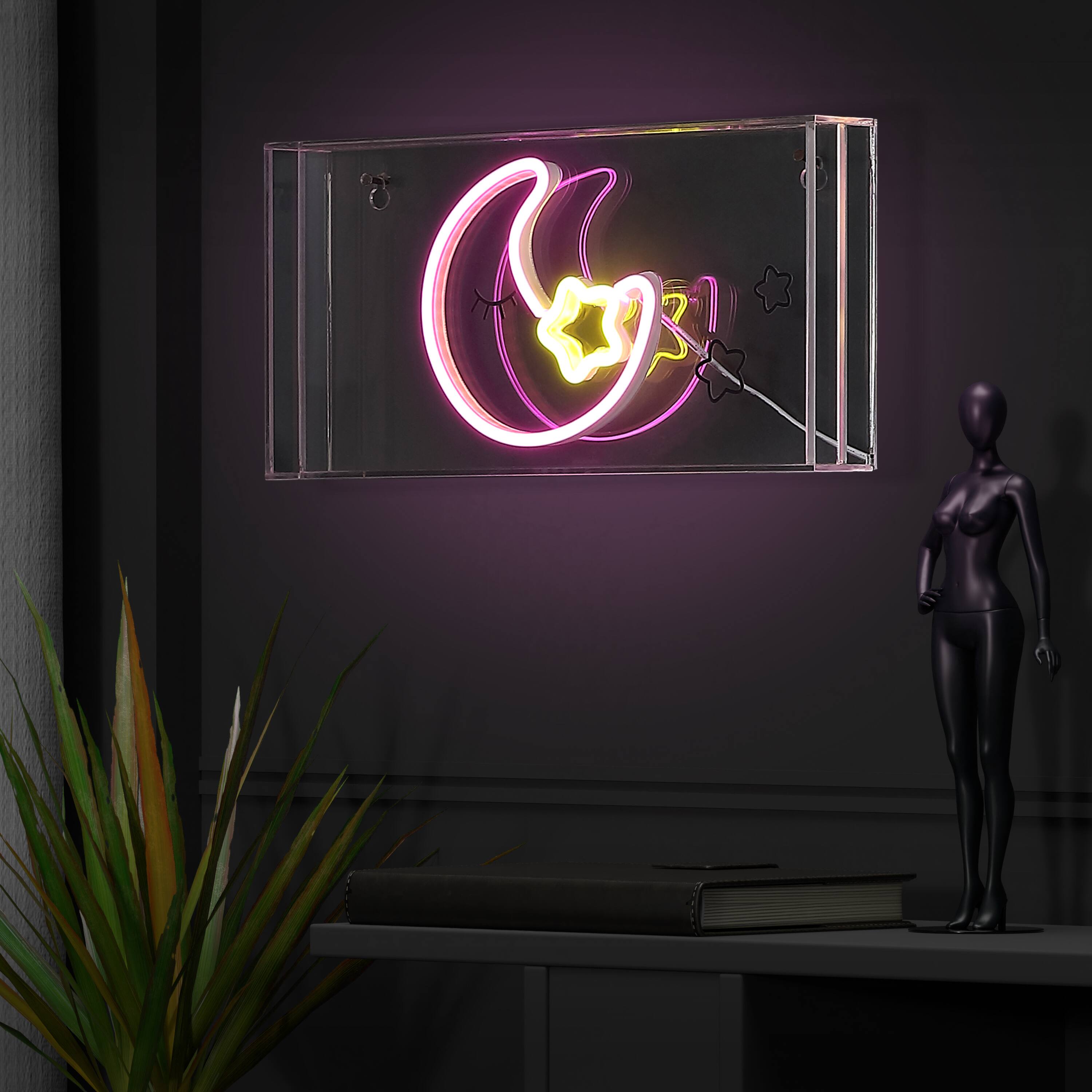 Alt View 4. Jonathan Y - Moon 11.8" Contemporary Glam Acrylic Box USB Operated LED Neon Light, Pink/Yellow - Pink/Yellow.