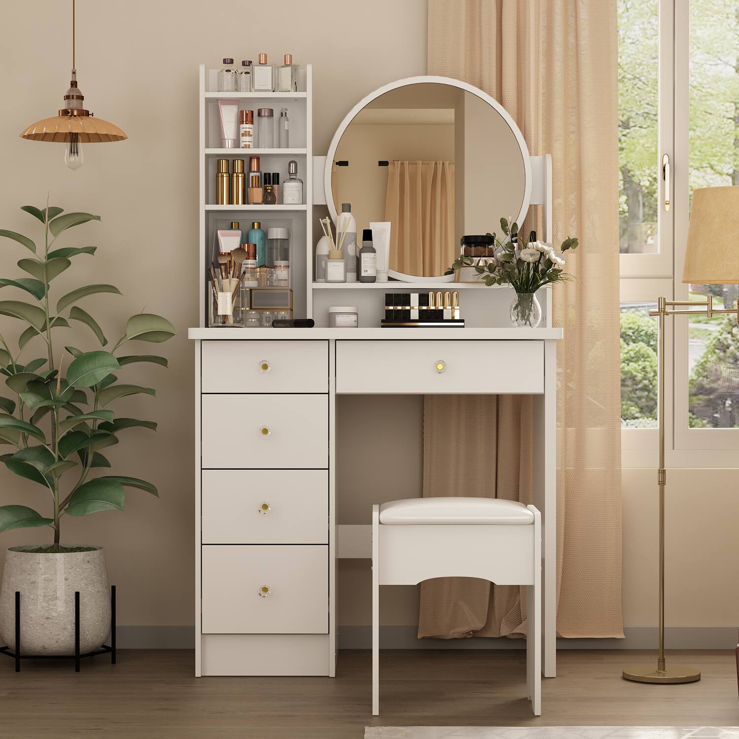 Alt View 7. Famapy - Multi - Functional Vanity Table & Dresser: All - in - One Beauty Hub with Smart Storage - White.