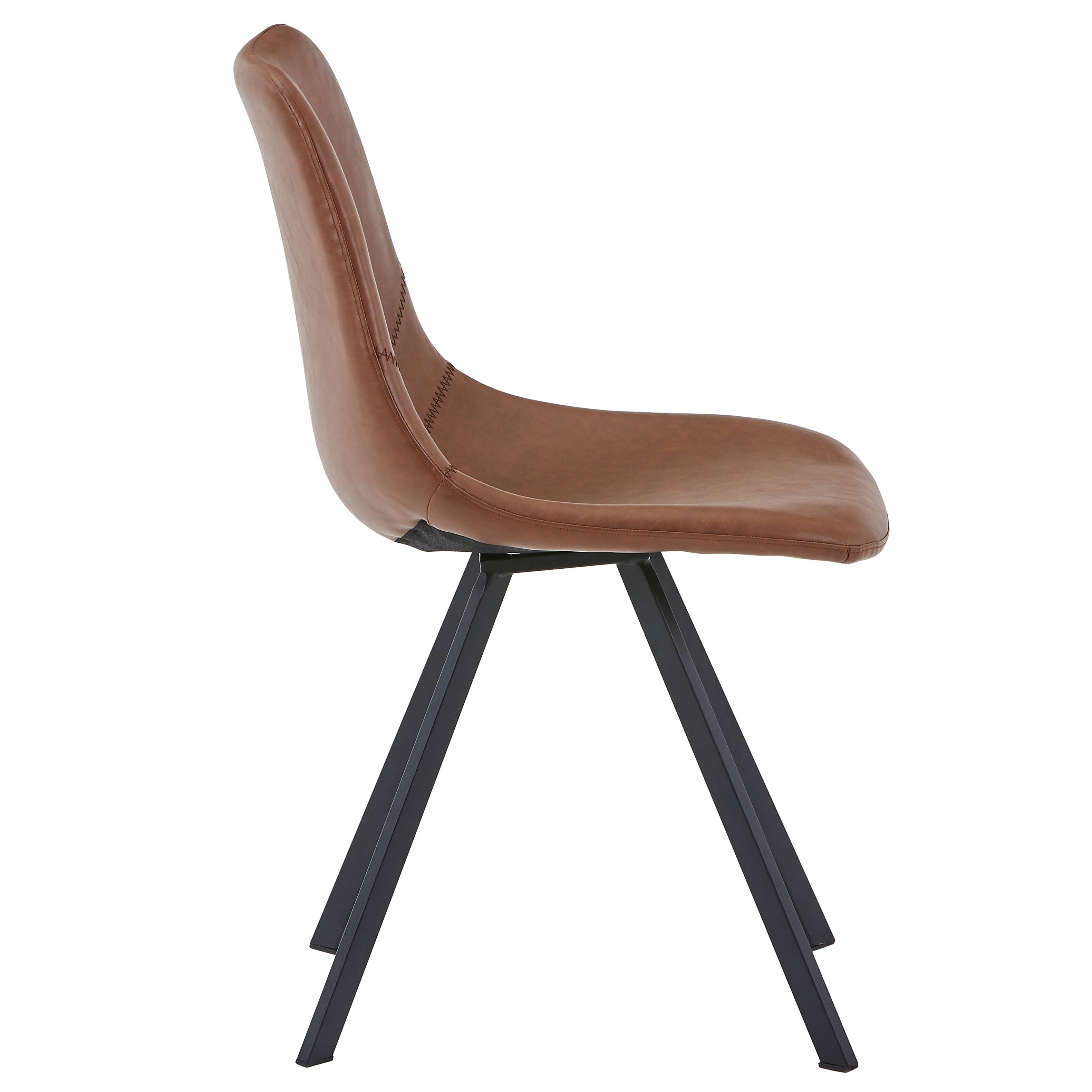 Alt View 4. LeisureMod - Markley Modern Upholstered Distressed Leather Dining Chair, Iron Legs, Ergonomic for Kitchen & Home Office - Light Brown.