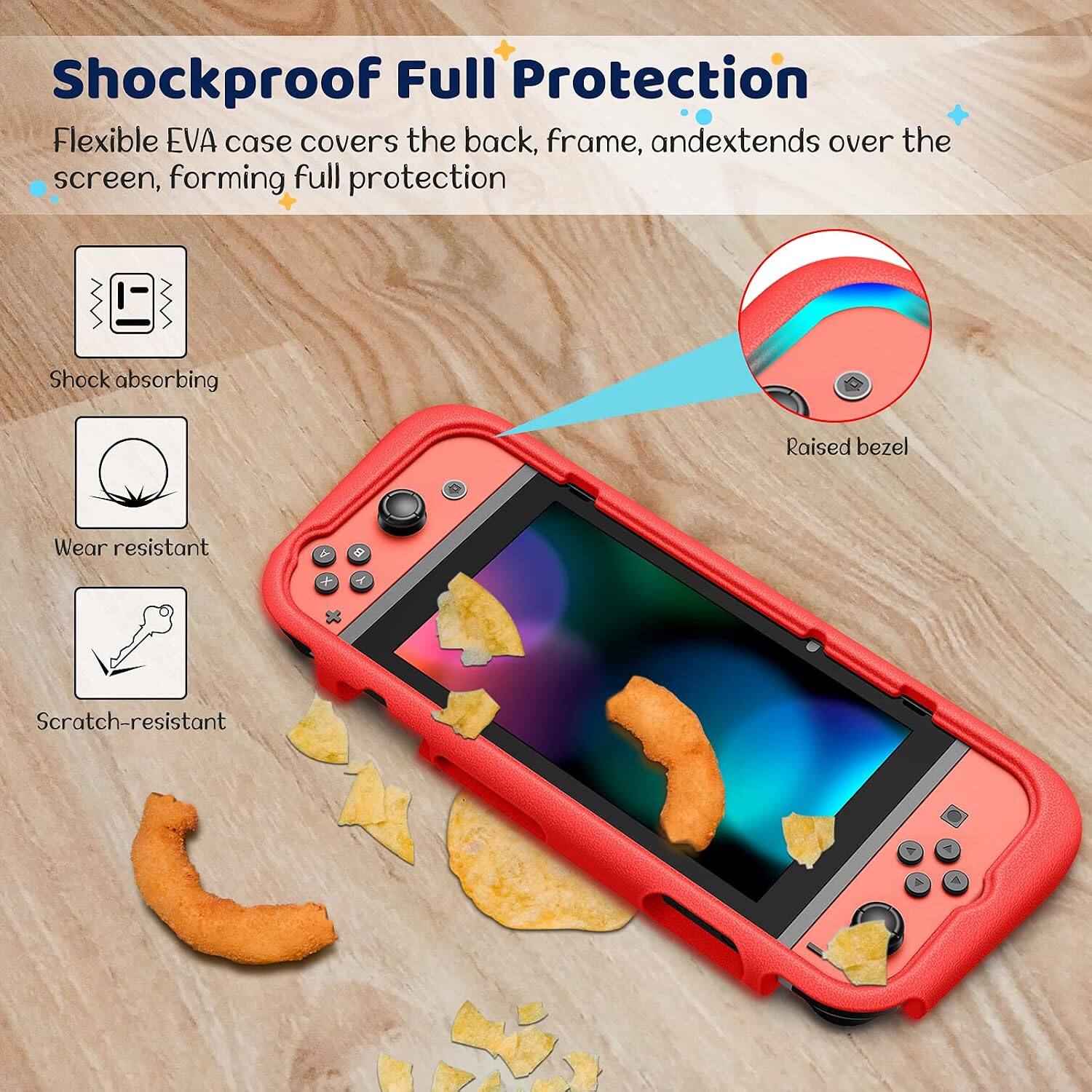 Shockproof Full Protection  
Flexible EVA case covers the back, frame, and extends over the screen, forming full protection  

- Shock absorbing  
- Wear resistant  
- Scratch-resistant  
- Raised bezel