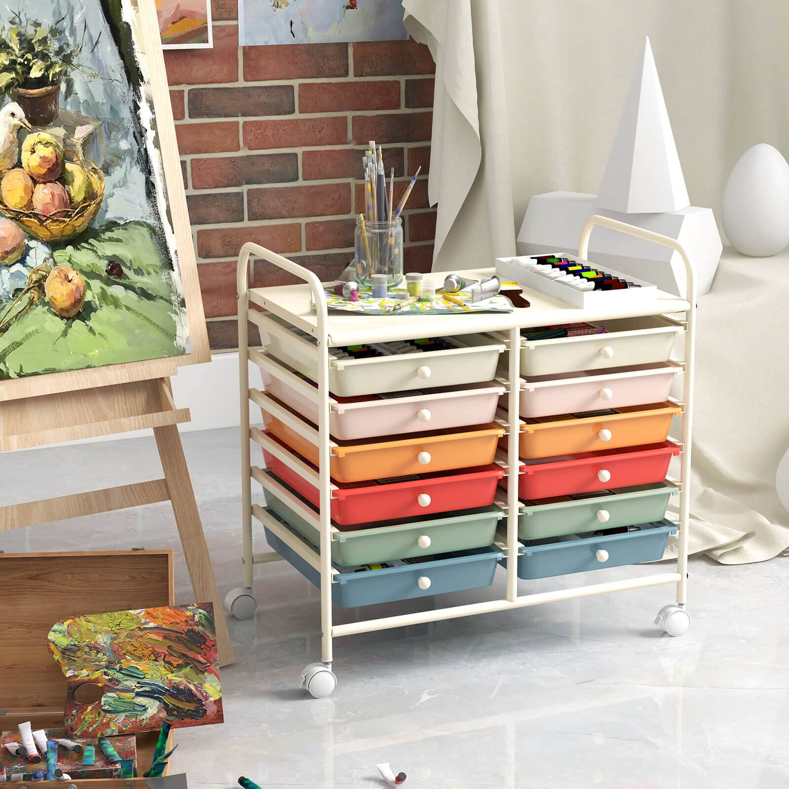Alt View 5. Costway - Costway 12 Drawers Rolling Cart Storage Scrapbook Paper Studio Organizer Bins - Macaron.