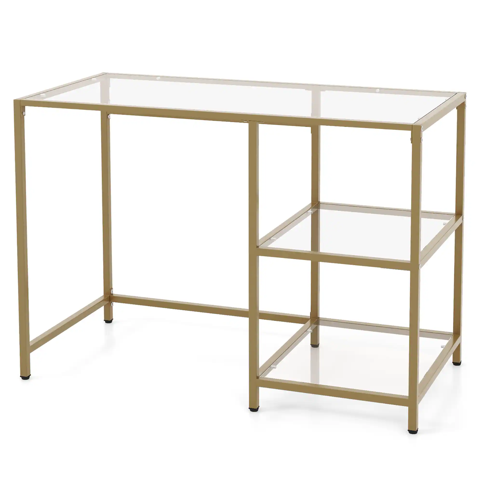 Alt View 9. Gymax - Gymax Computer Desk Tempered Glass Workstation Vanity Table w/ 2-Tier Storage Shelves - Gold.