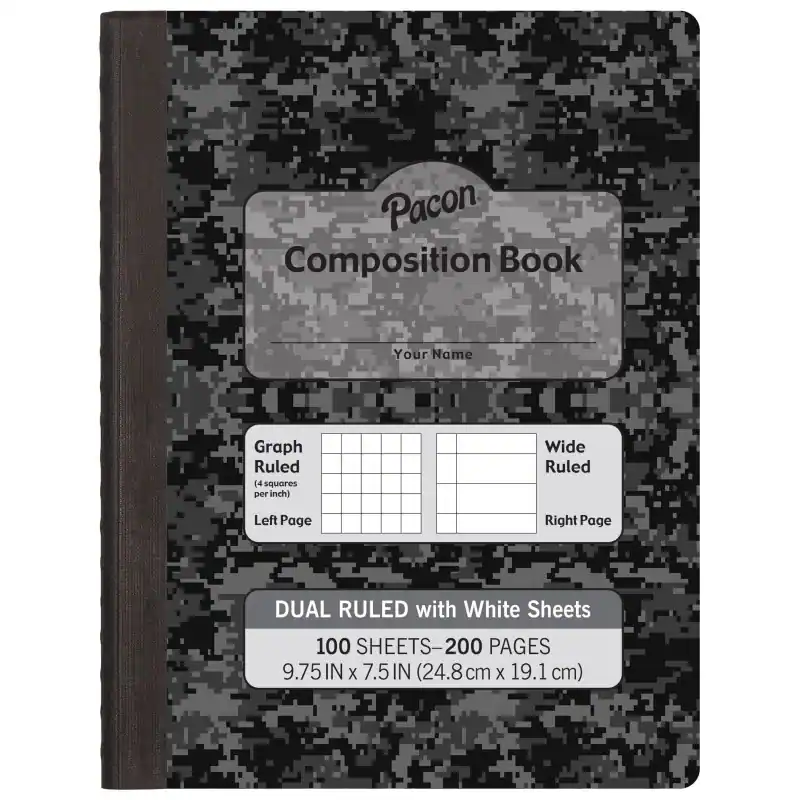 Pacon Dual Ruled Composition Book, Dark Gray Marble, 1/4