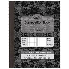 Pacon - Dual Ruled Composition Book, Dark Gray Marble, 1/4" Grid & 3/8" Wide Ruled, 9-3/4" x 7-1/2", 100 Sheets