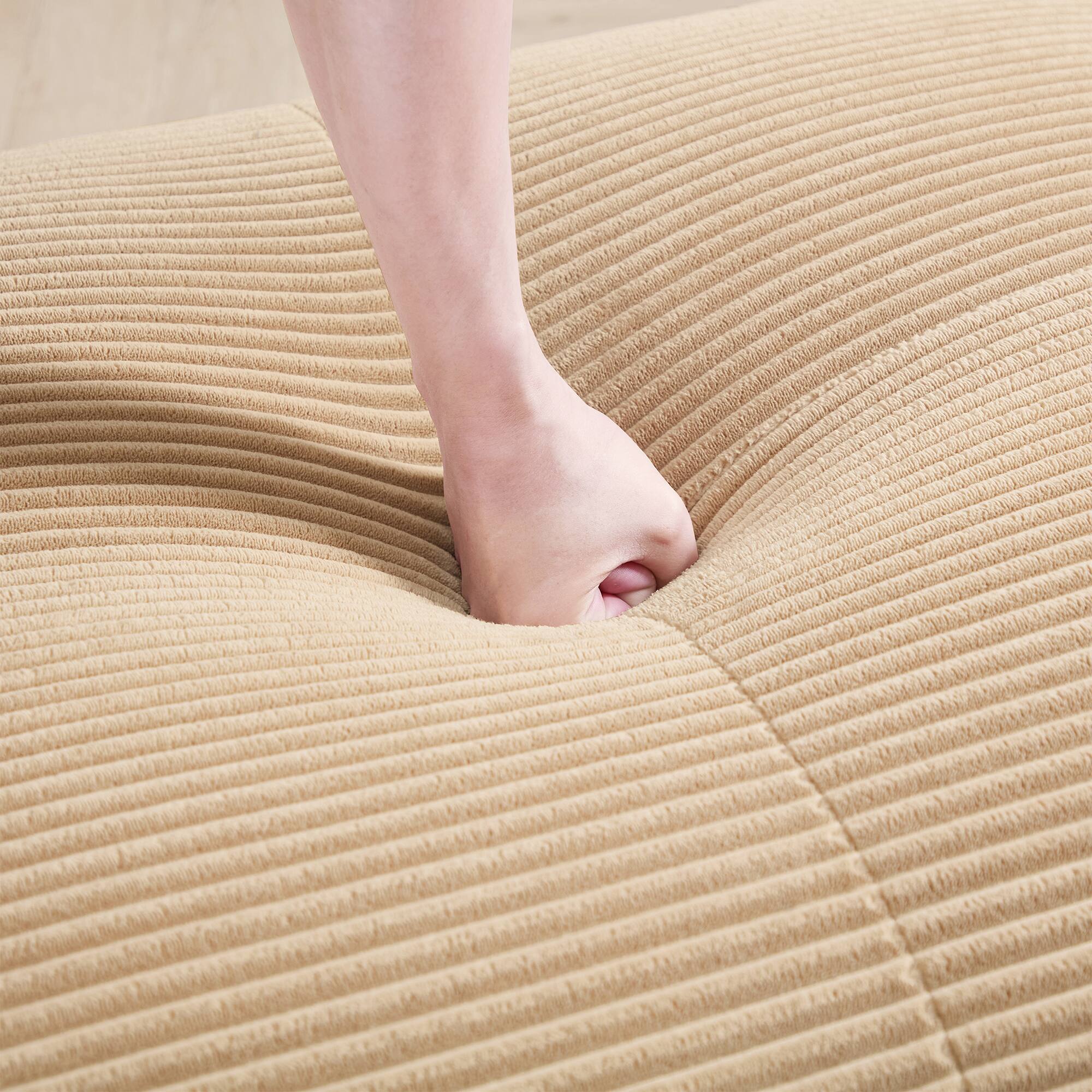 Alt View 1. LOVMOR - Corduroy Couch No Assembly Compressed Pack Anti Slip Curved Armrests For Den Soft Textured Lounge Indoor TV XL - Camel.