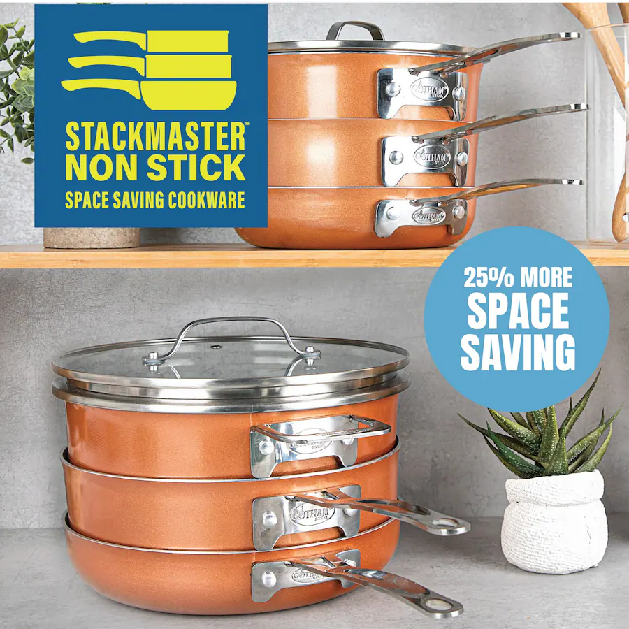 Stack Master Cookware Gotham Steel Stackmaster 3 Piece 8'' Space Saving Nonstick Cookware Set ...