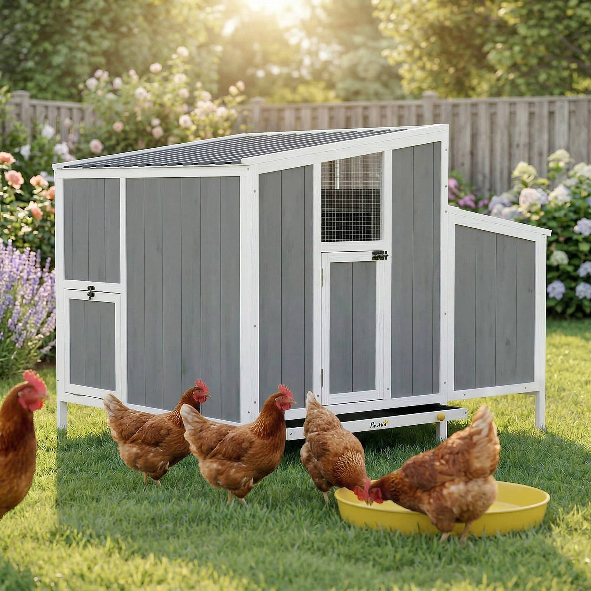 Alt View 1. Pawhut - Coop, Wooden Chicken House for 4-6 Hens, Outdoor Hen House with Nesting Box - Gray.