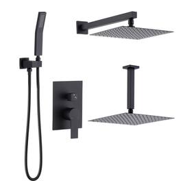 JUJABU - All-Metal 10" Ceiling Mount Rainfall Shower System with Handheld Sprayer - Mattle Black