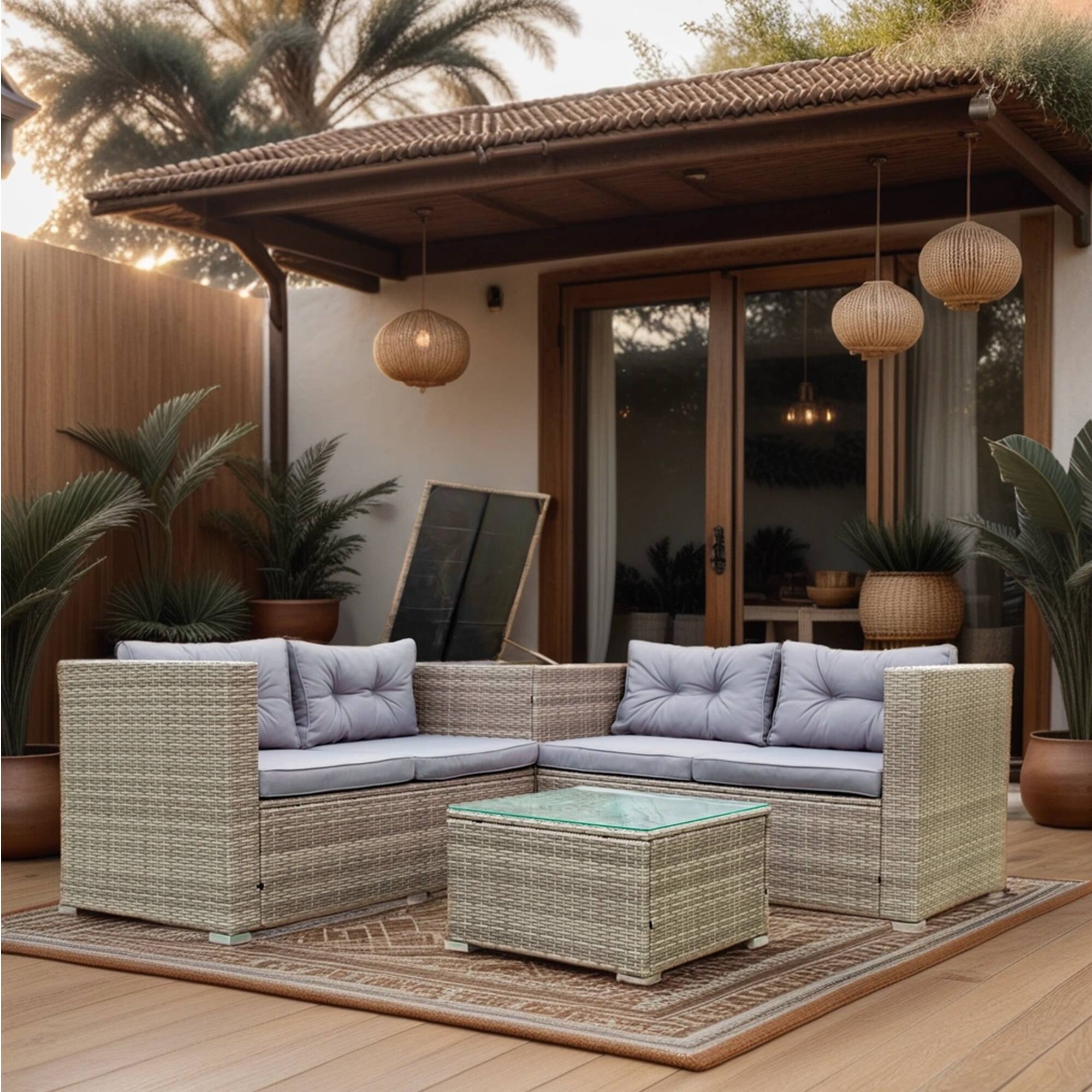 Front. Tiramisubest - 4 Piece Patio Sectional Wicker Rattan Outdoor Furniture Sofa Set with Storage Box Grey - Grey.