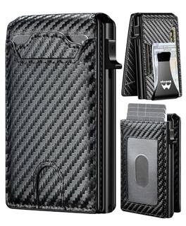 Vulpecula Spade - Card Wallet for Men Slim Minimalist: Smart Pop Up Wallets with Money Clip - RFID Front Pocket Credit Card Holder - Gift - Carbon Black S5