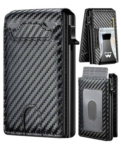 Front. Vulpecula Spade - Card Wallet for Men Slim Minimalist: Smart Pop Up Wallets with Money Clip - RFID Front Pocket Credit Card Holder - Gift - Carbon Black S5.