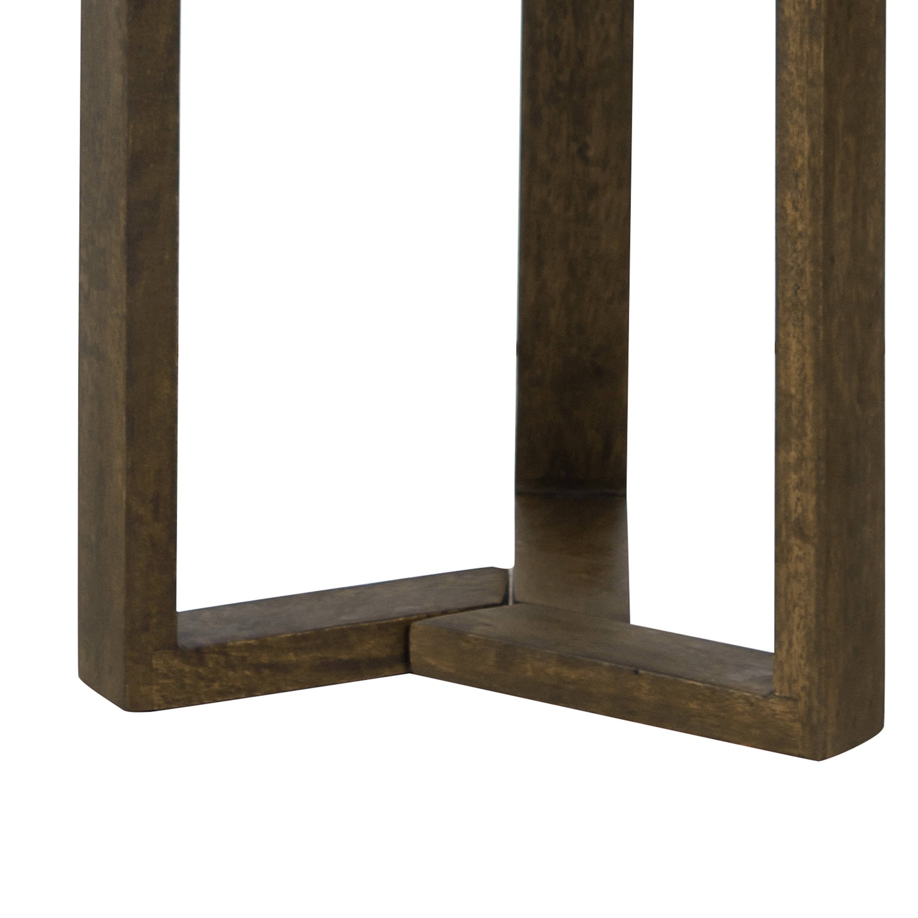 Back. Manhattan Lane - Fina 20 Inch Round Side End Table, White Genuine Marble Top, Natural Brown Mango Wood 3 Leg Sled Base - White, Natural Brown.